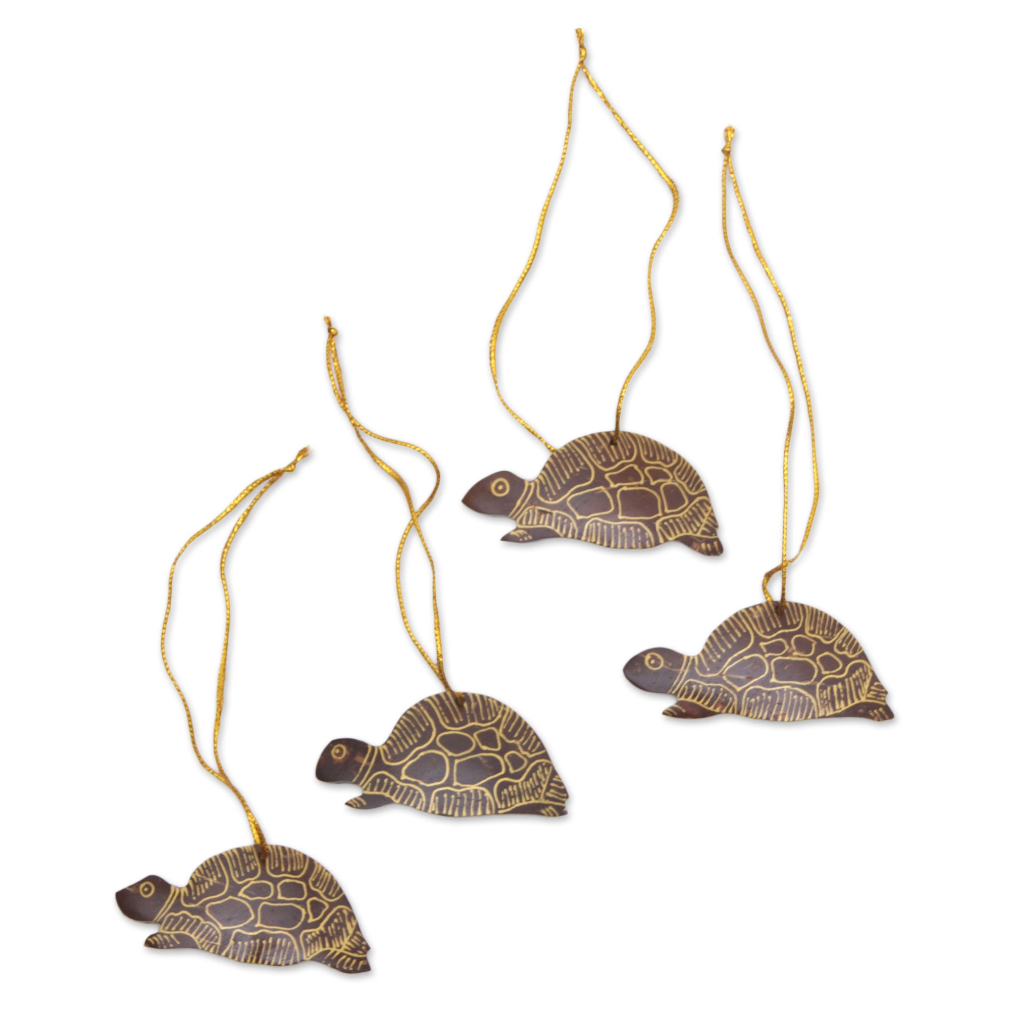 Premium Handmade Coconut Shell Turtle Ornaments – Set of 4