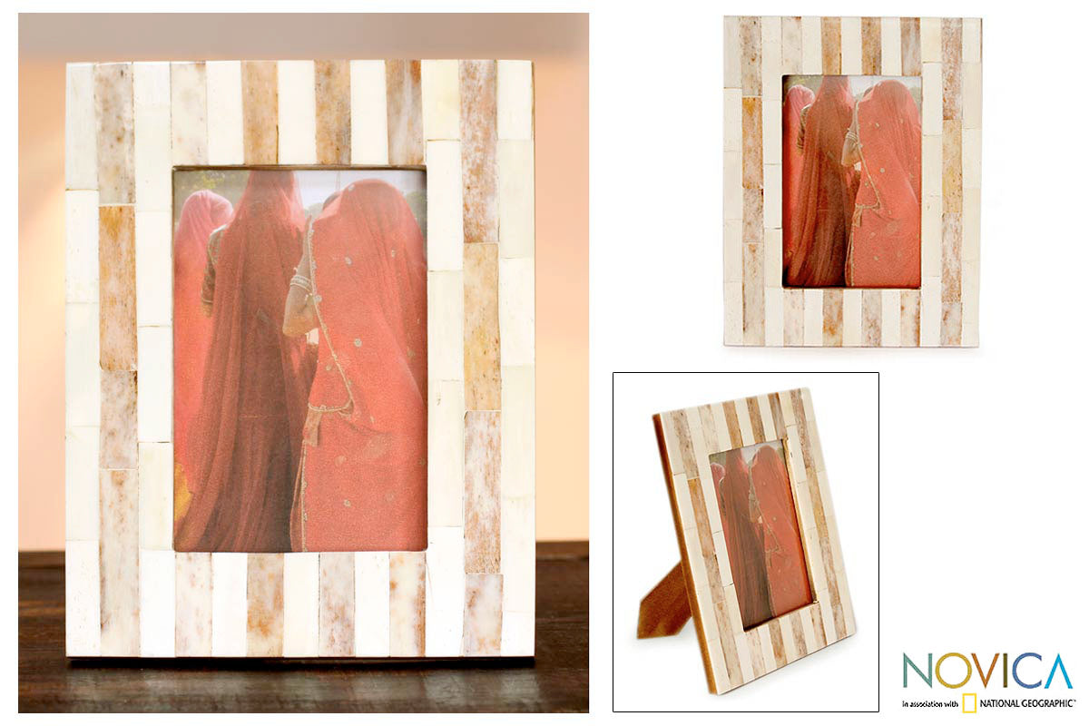 Premium Earth Shadow Striped Bone Inlay Photo Frame