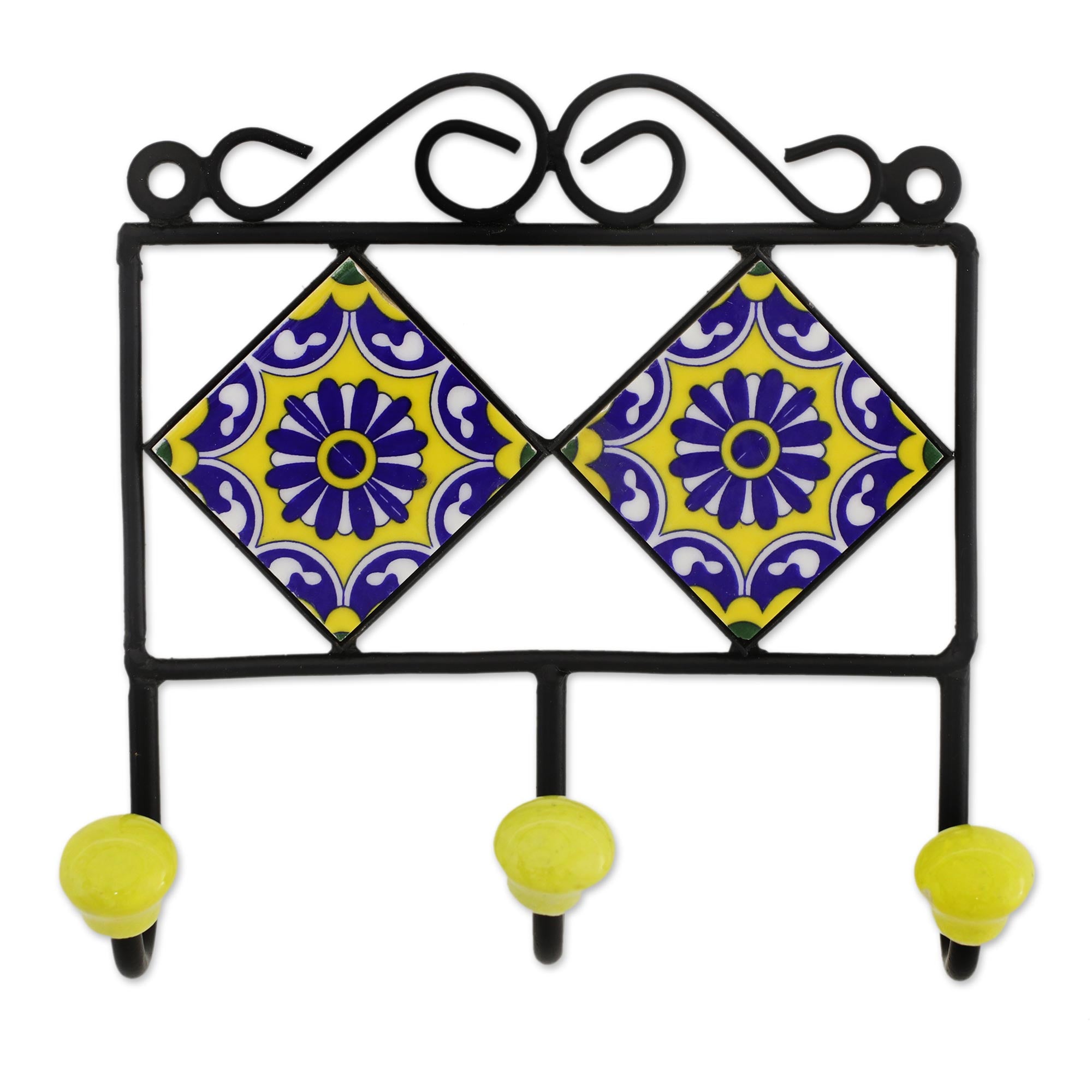 Premium Royal Blossoms Hand-Painted Ceramic Coat Rack | Yellow Floral Design