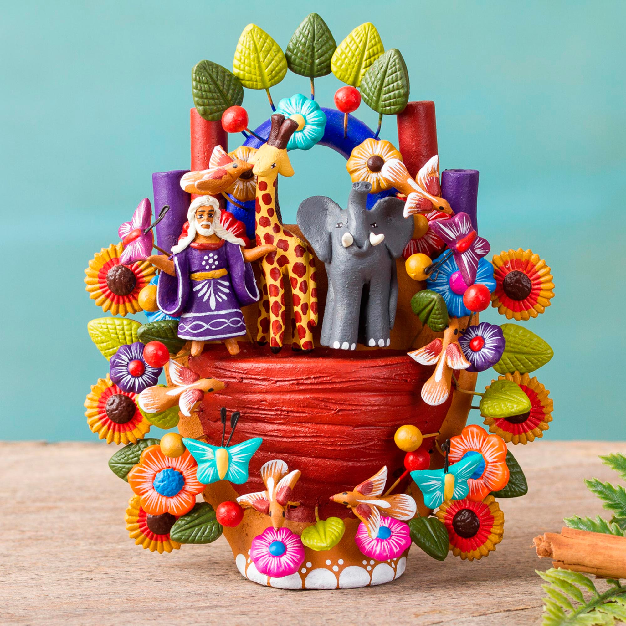 Premium Hand-Painted Noah's Ark Ceramic Sculpture - Mexican Artisan Crafted
