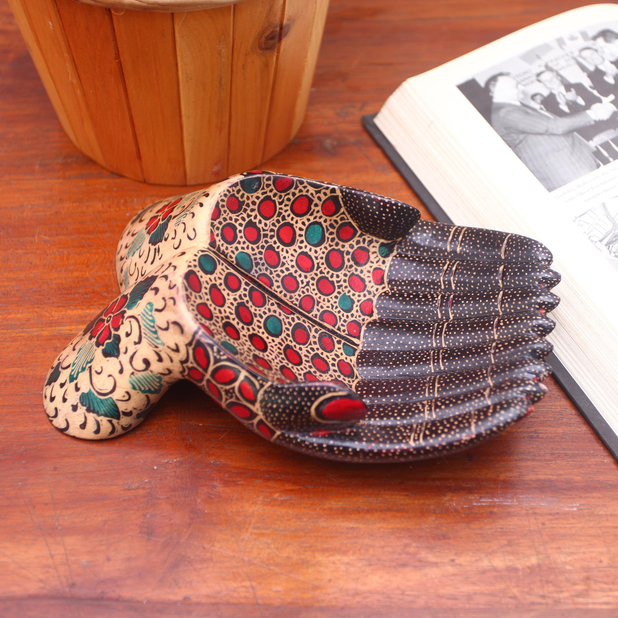 Premium Hand-Painted Batik Wood Catchall from Java - Unique Home Decor