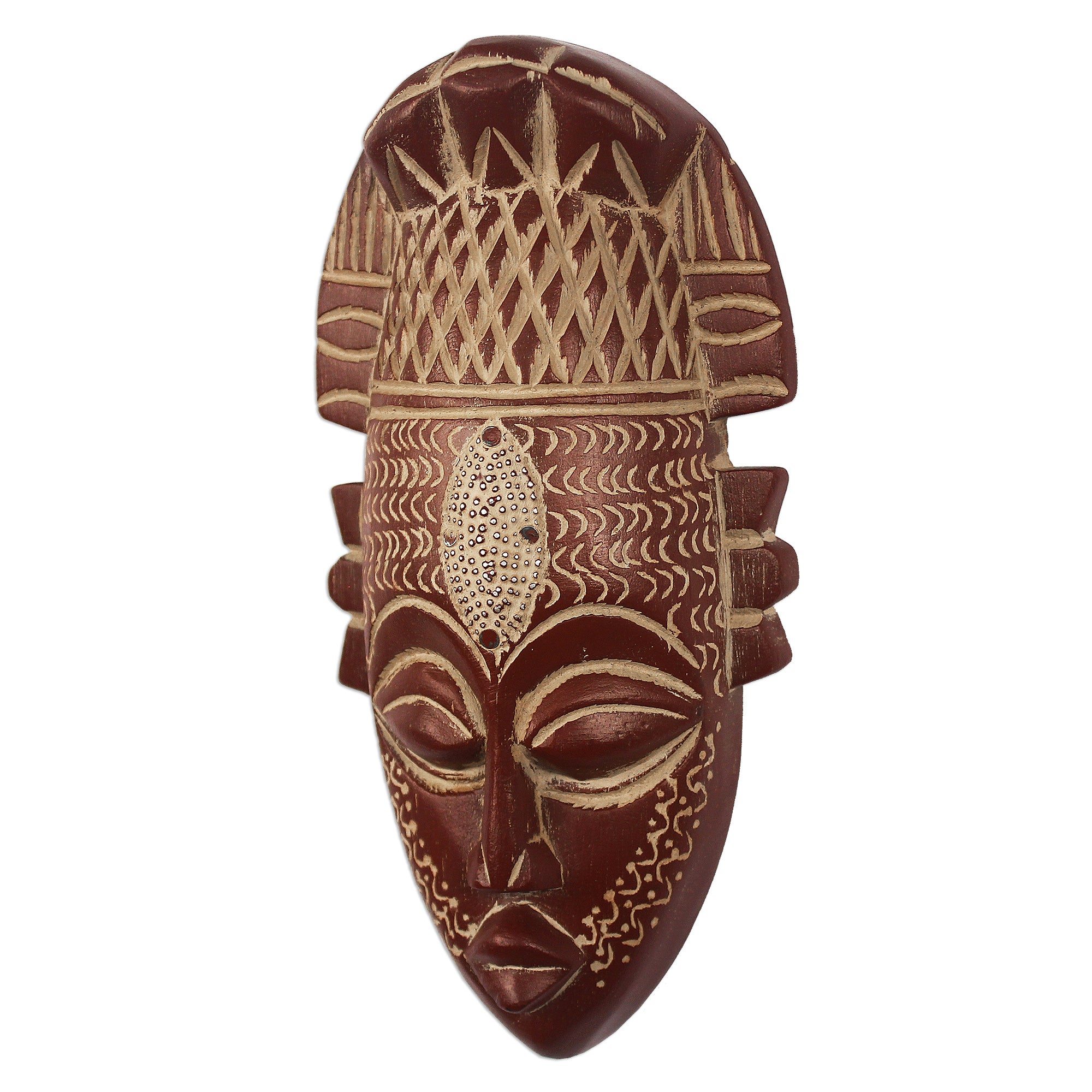 Premium Hand-Carved Ofuntum Wood Mask with Aluminum Accent – Bold Wall Art