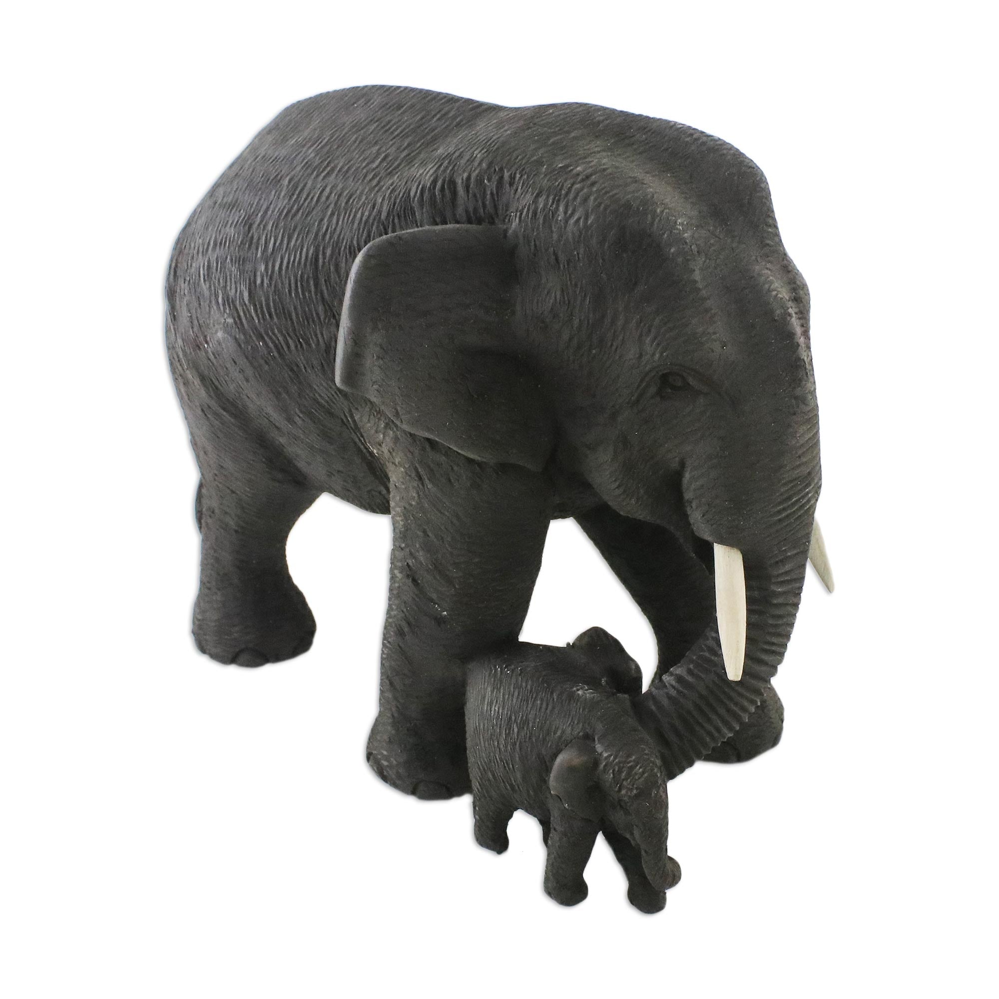 Premium Hand-Carved Teak Elephant Mother & Child Figurine - Ultimate Home Decor