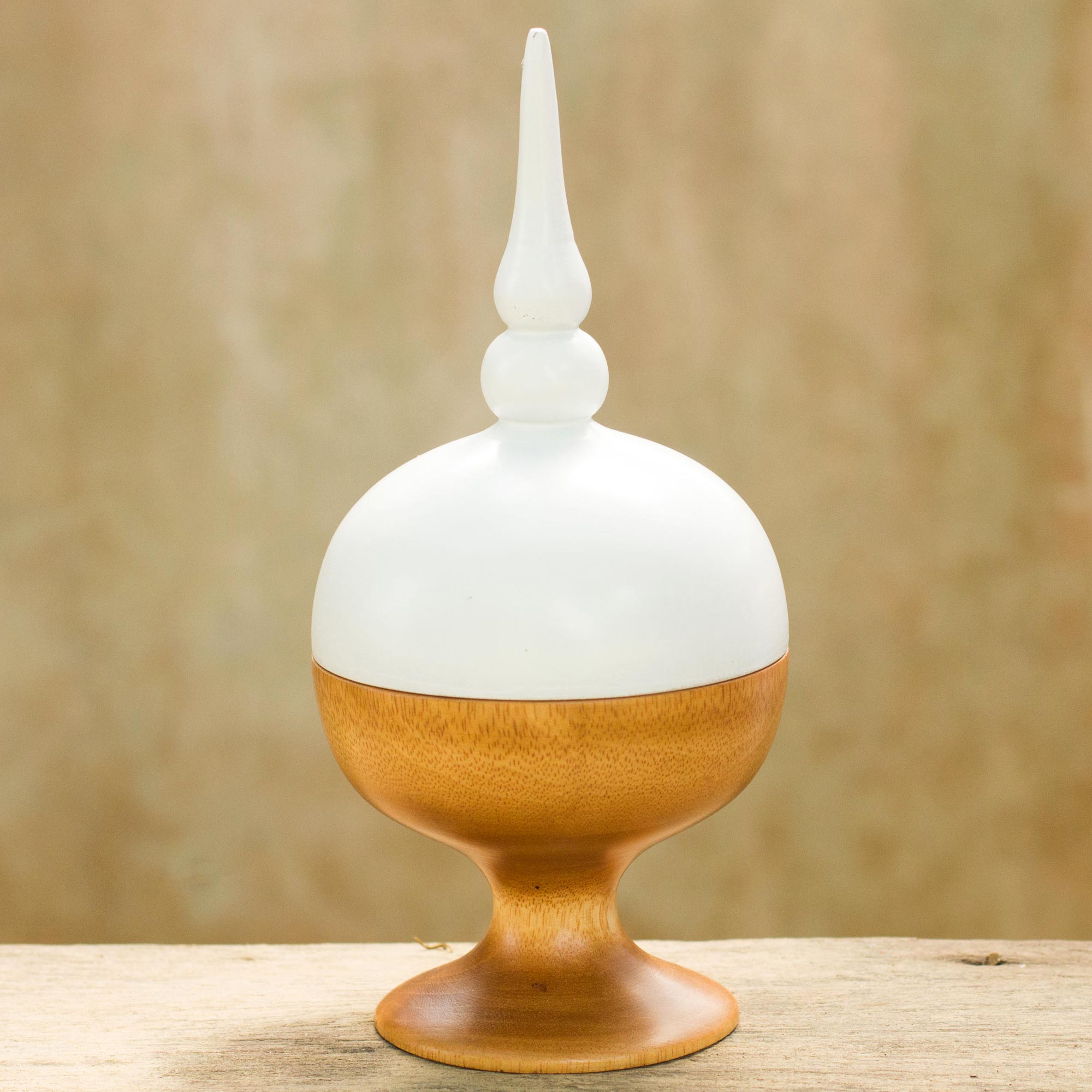 Premium Mango Wood Two-Tone Jar – Handcrafted White & Natural Design from Thailand
