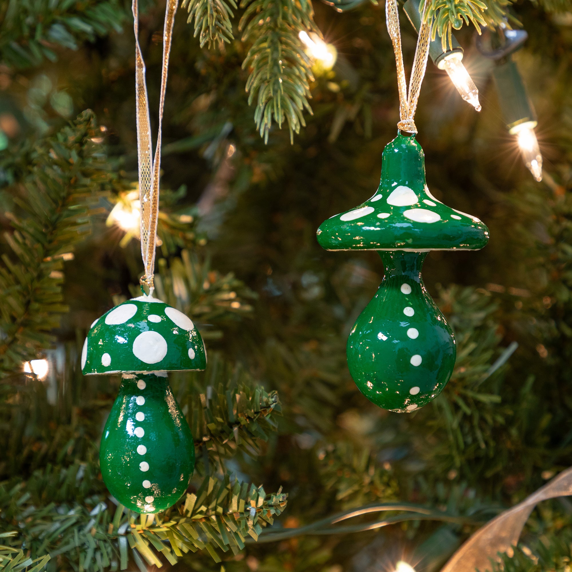 Premium Hand-Painted Mushroom Ornaments - Whimsical Christmas Set of 2