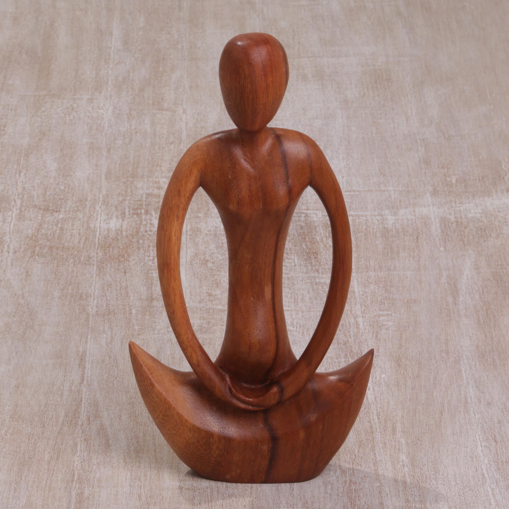 Premium Maternal Meditation Sculpture - Handcrafted Suar Wood Art from Bali