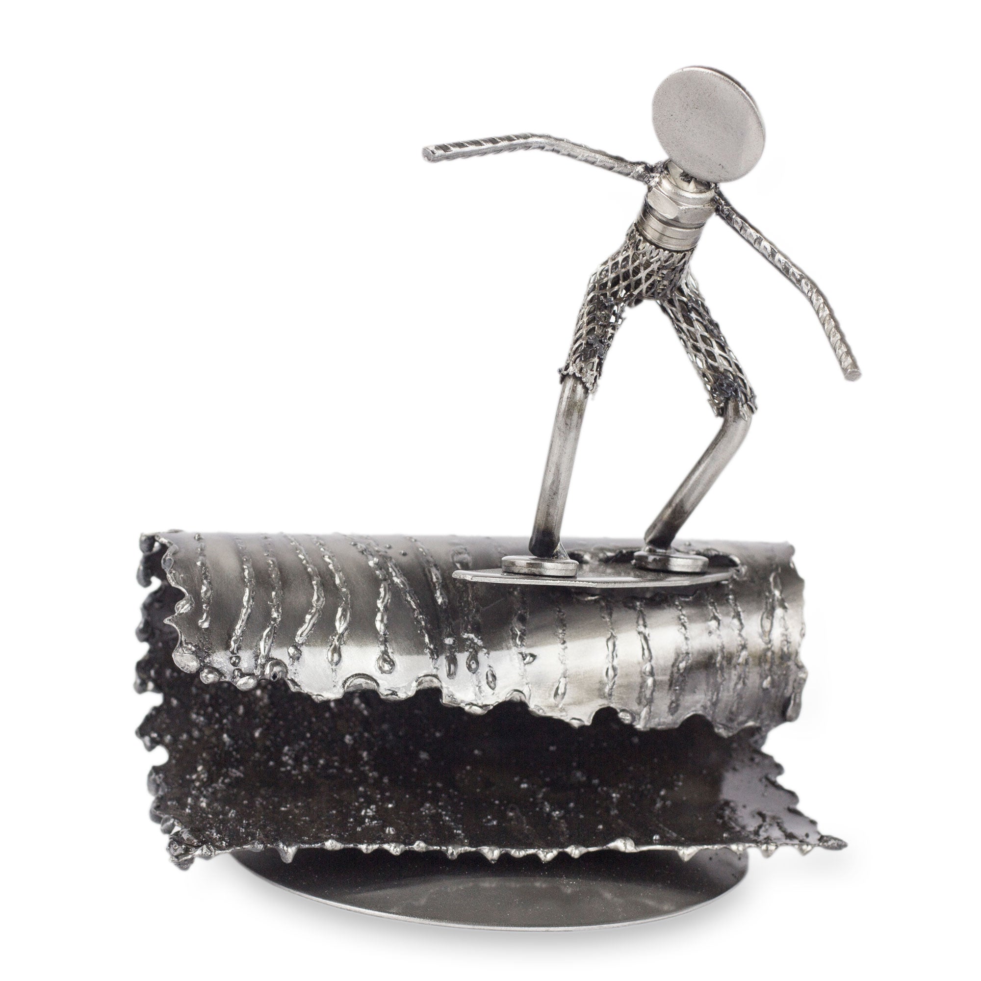 Premium Rustic Surfer Recycled Metal Sculpture - Handmade Art Piece