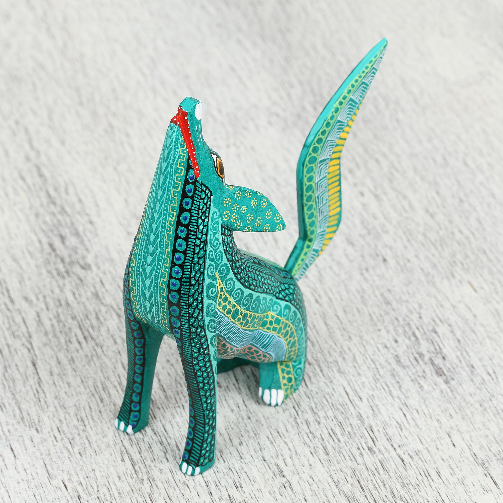 Premium Handcrafted Coyote Alebrije Figurine - Vibrant Copal Wood Art Piece