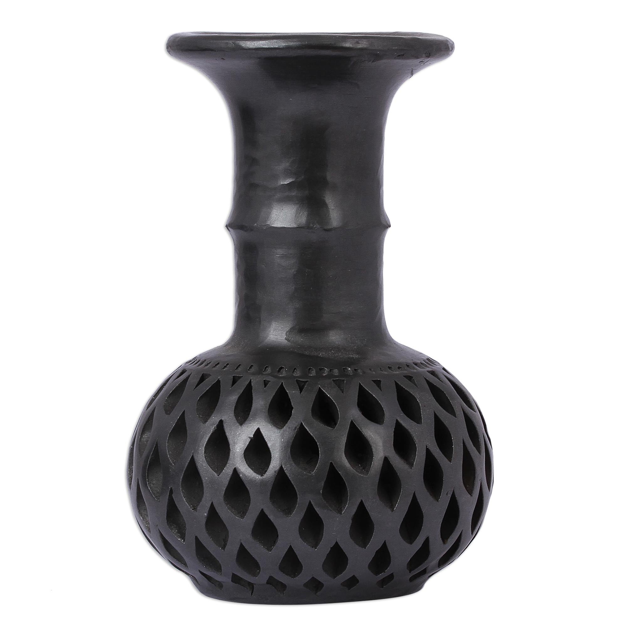 Premium Oaxacan Barro Negro Ceramic Vase - Handcrafted Artisan Decorative Piece