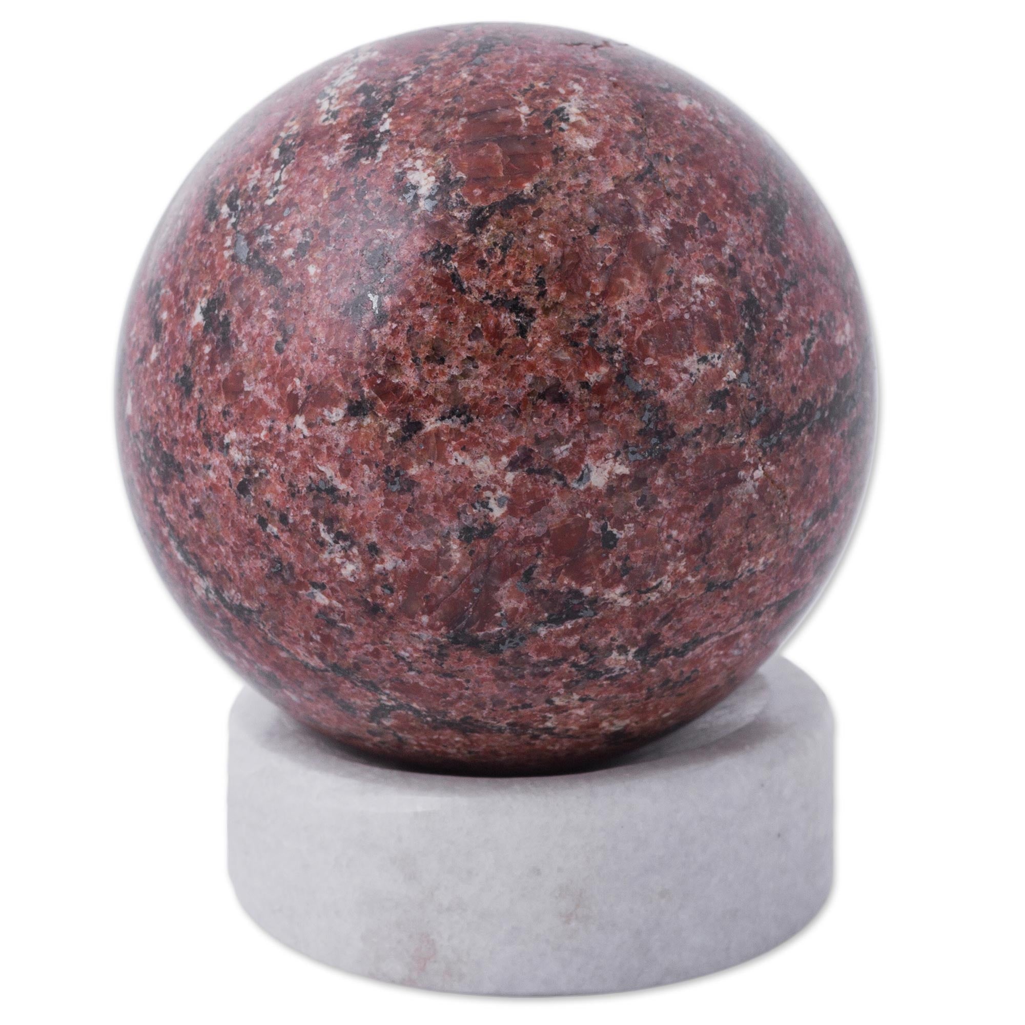 Premium Red Planet Handcrafted Rhodochrosite Sphere with Onyx Stand - Ultimate Love Stone