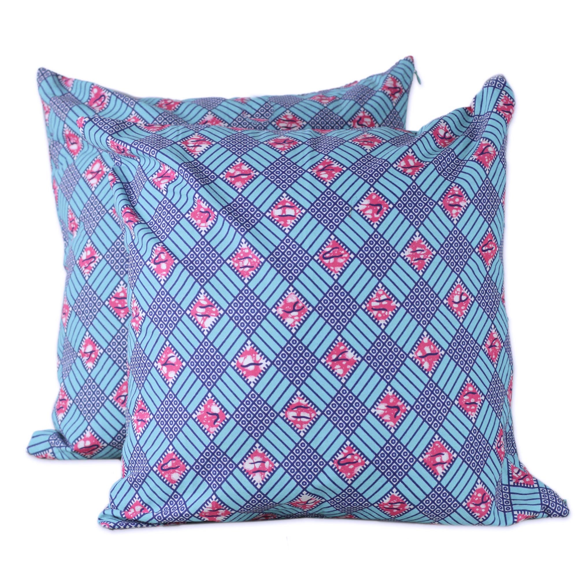 Premium Cotton Weave Cushion Covers - Handcrafted Pink & Blue Design