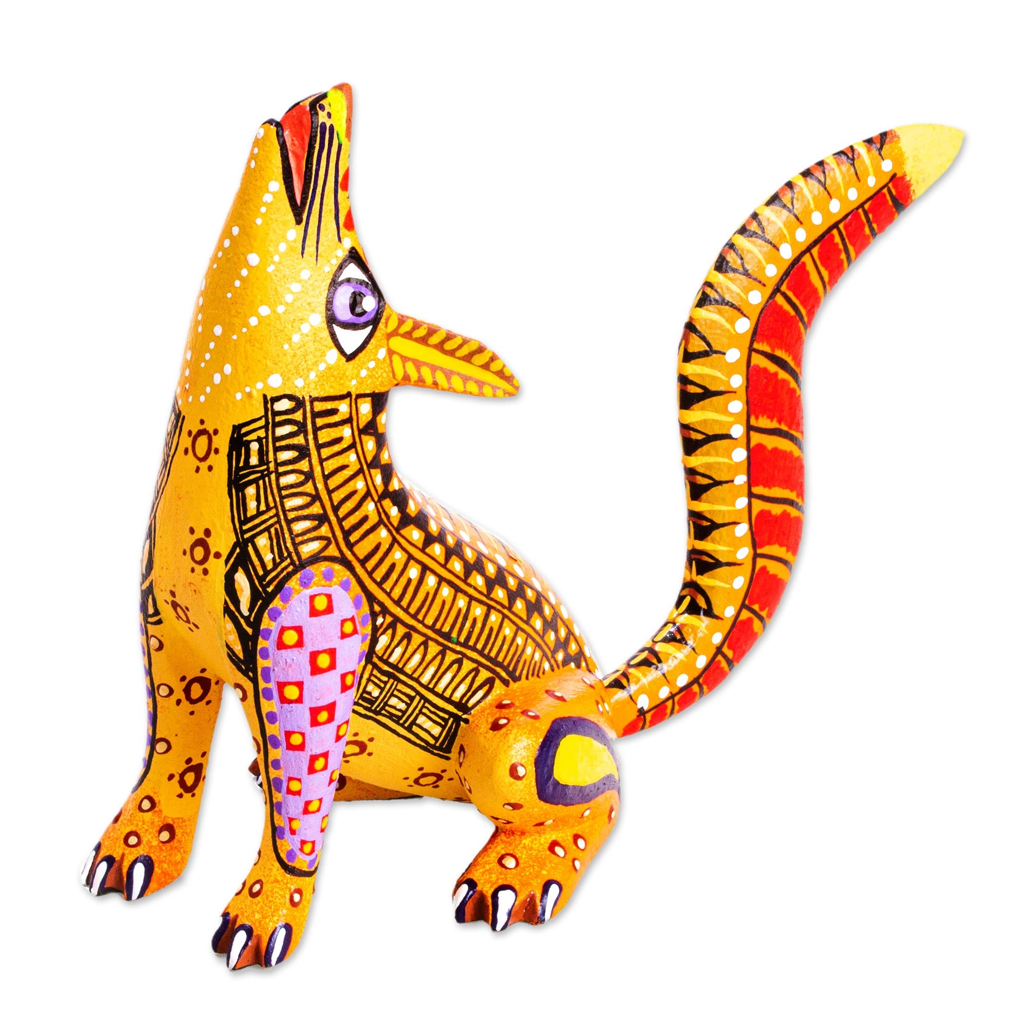 Premium Hand-Painted Cedar Wood Wolf Alebrije - Oaxacan Artisan Craft