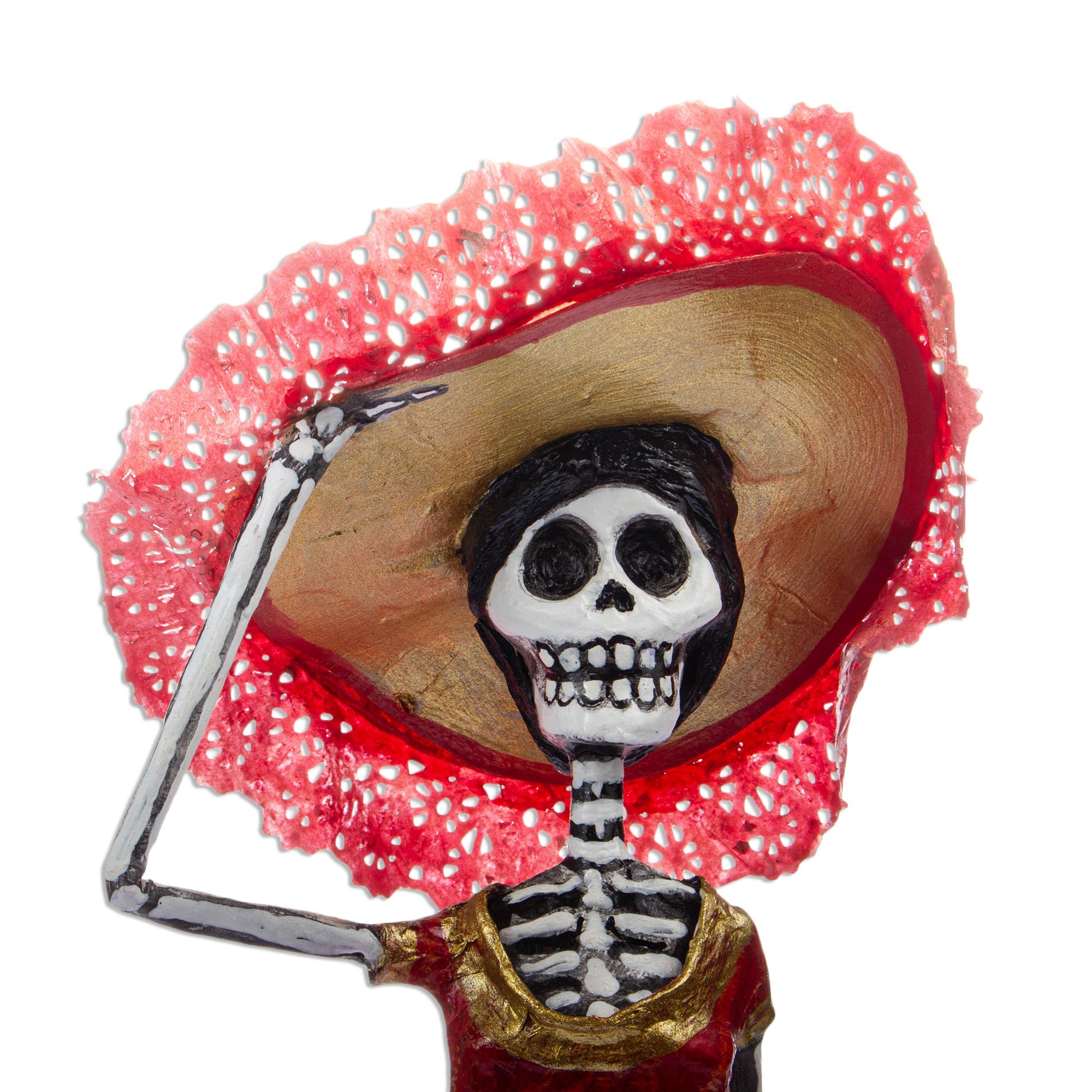 Premium Handcrafted La Catrina Sculpture - Red Papier Mâché Art Piece