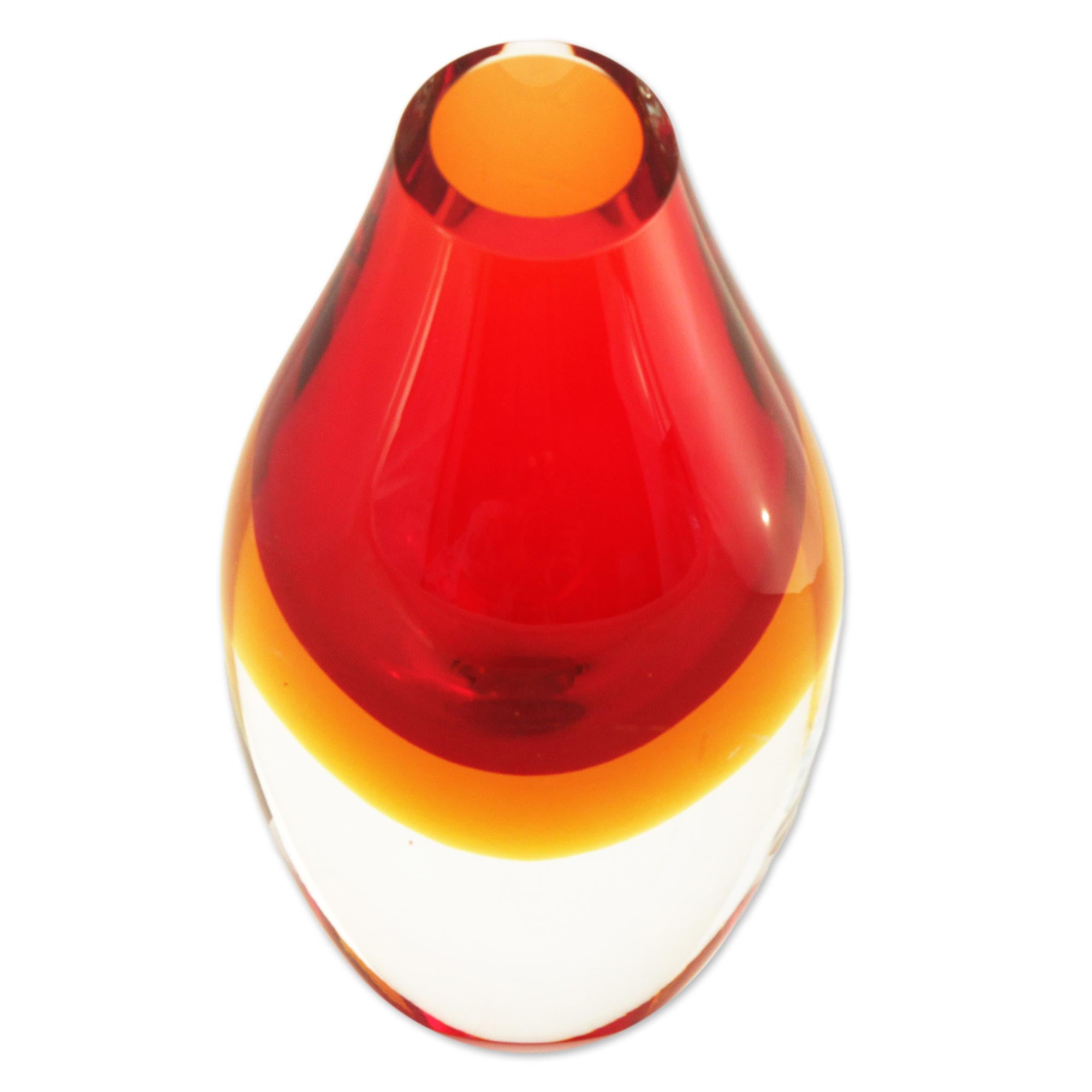 Premium Murano-Inspired Fiery Droplet Art Glass Vase – Red-Orange Elegance