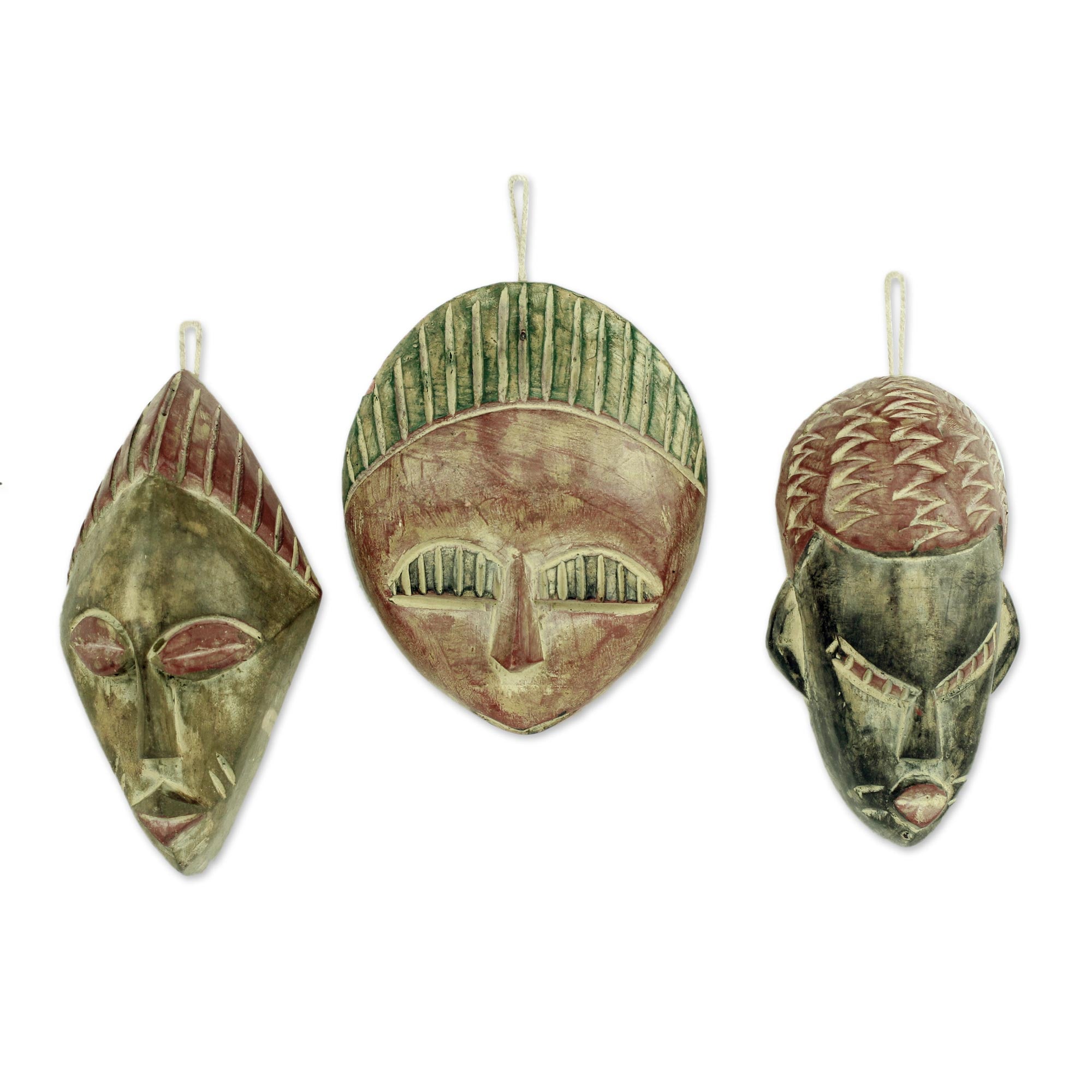 Premium Hand-Carved Three Kings African Wood Christmas Ornaments (Set of 3)