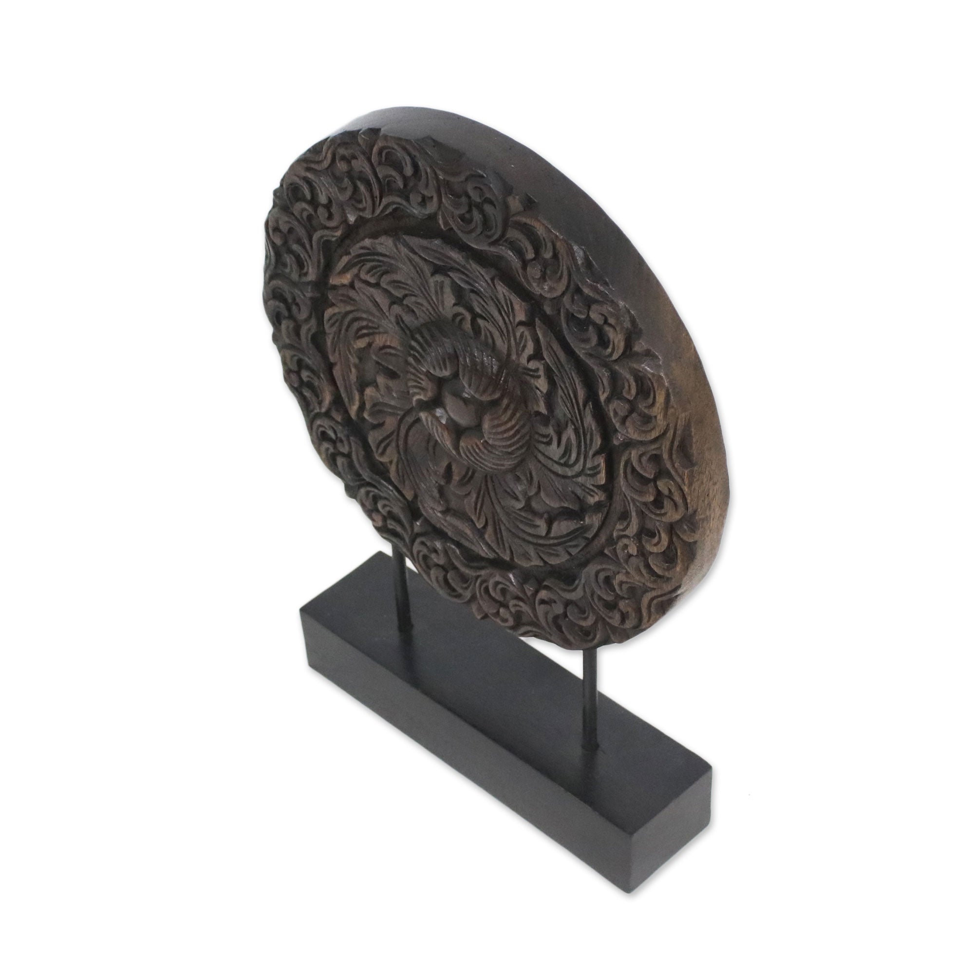 Premium Moonlit Floral Wood Sculpture - Handcrafted Elegance