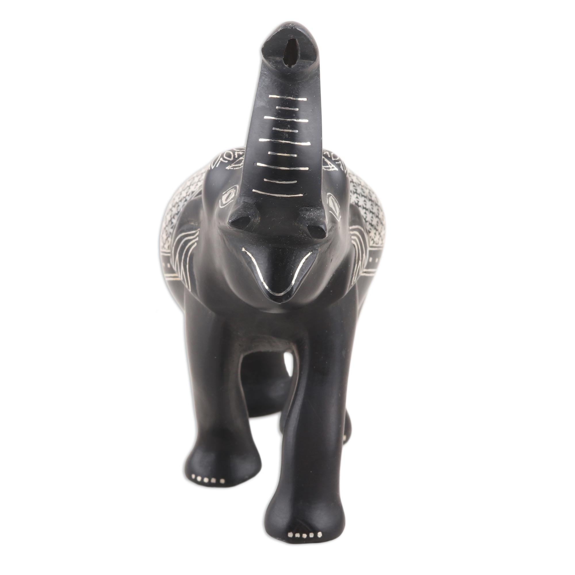 Premium Handcrafted Silver Inlay Bidriware Elephant Statue - Traditional Indian Artistry