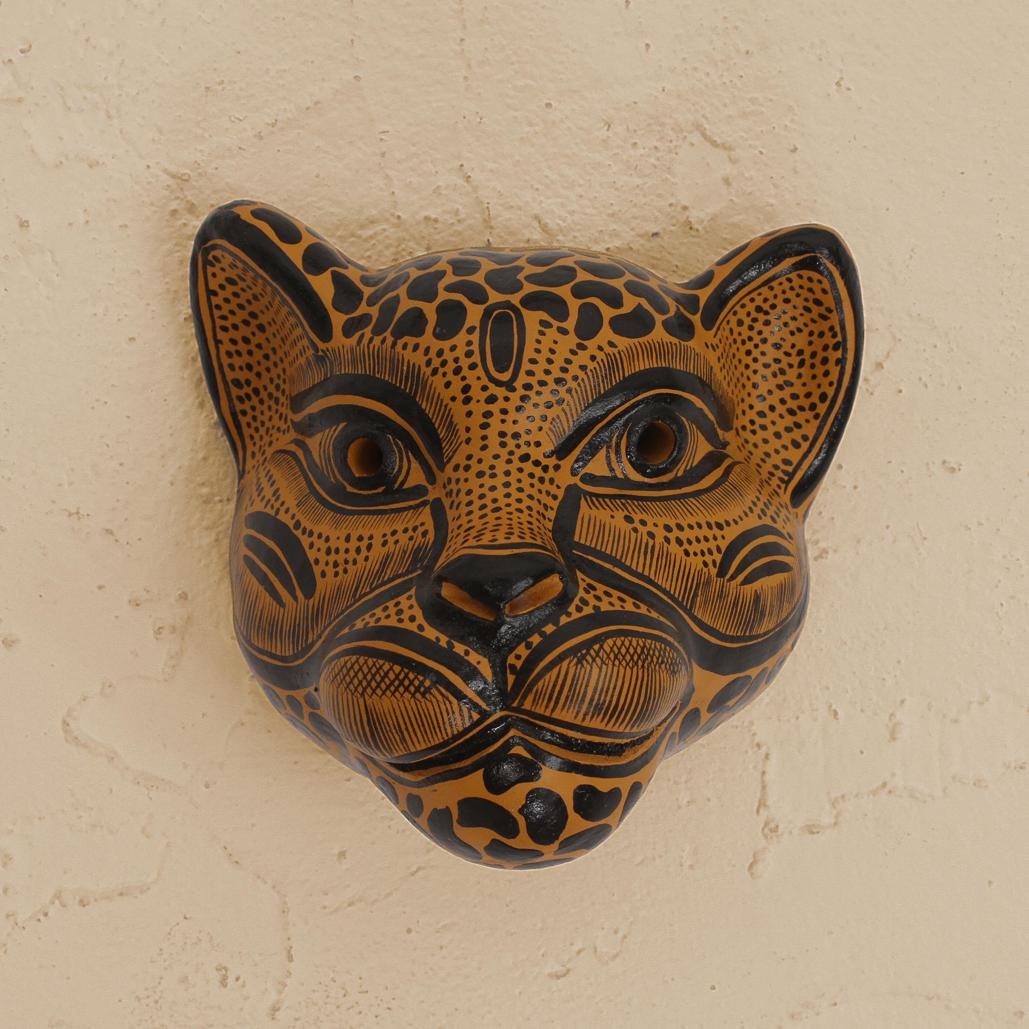 Premium Hand Carved Ceramic Jaguar Mask - Ultimate Wall Art