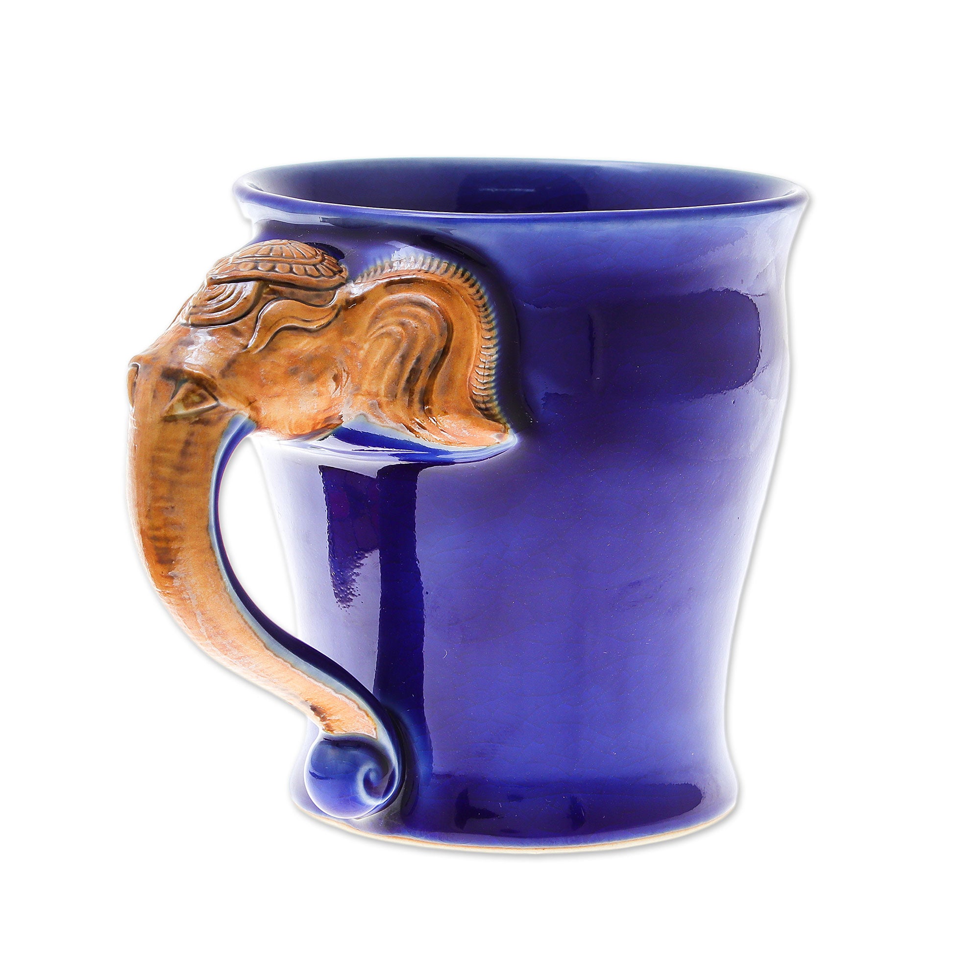 Premium Elephant Handle Ceramic Mug - Blue Celadon, Handcrafted in Thailand (10 oz)