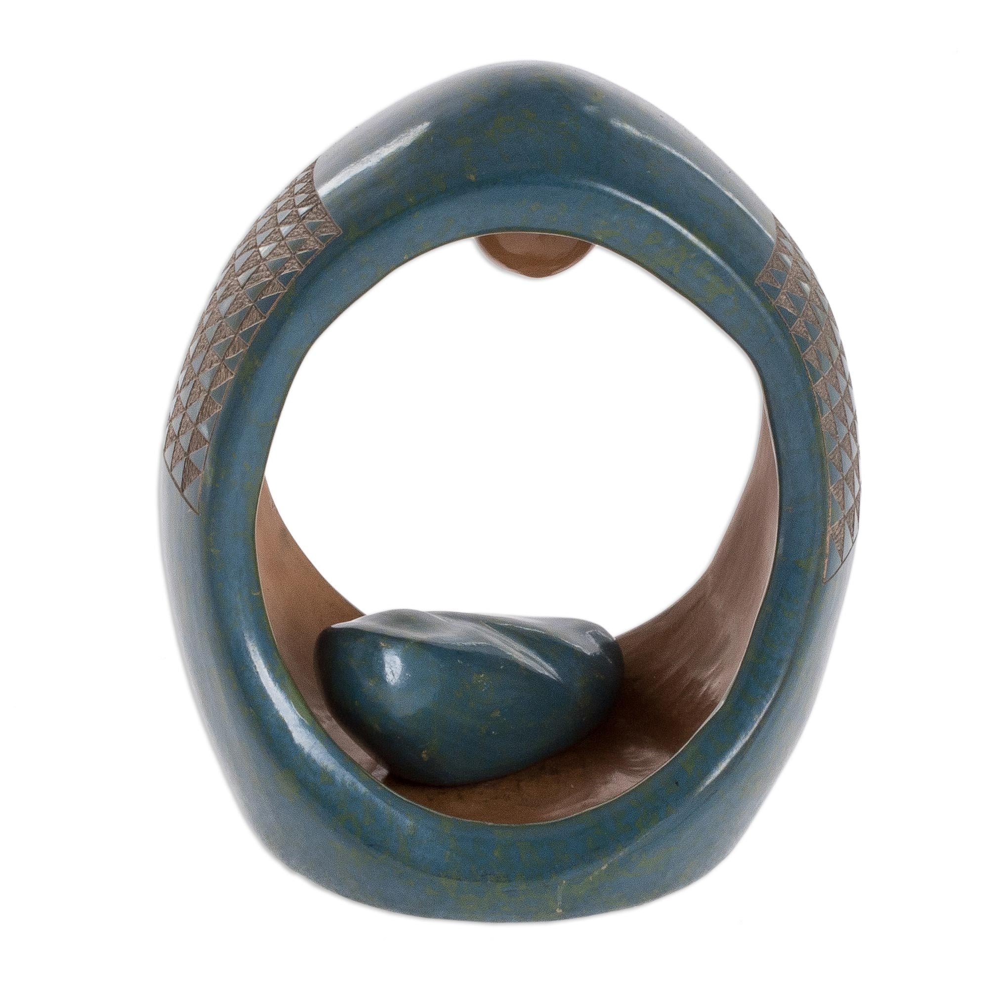 Premium Handcrafted Teal Ceramic Mother & Child Sculpture by Jacobo Potosme