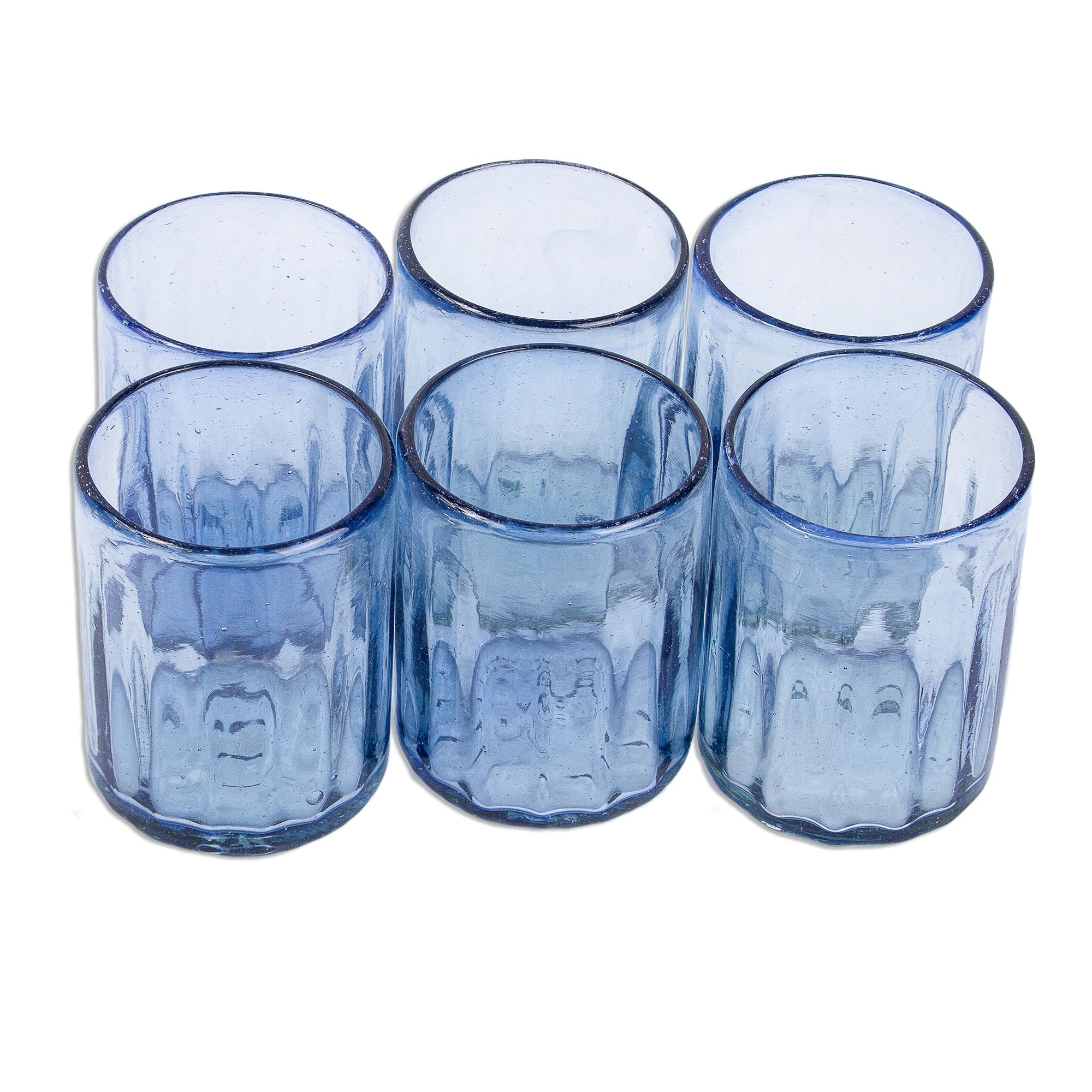 Premium Fiesta Azul Hand-Blown Tumbler Glasses Set of 6 - Ultimate Recycled Glassware