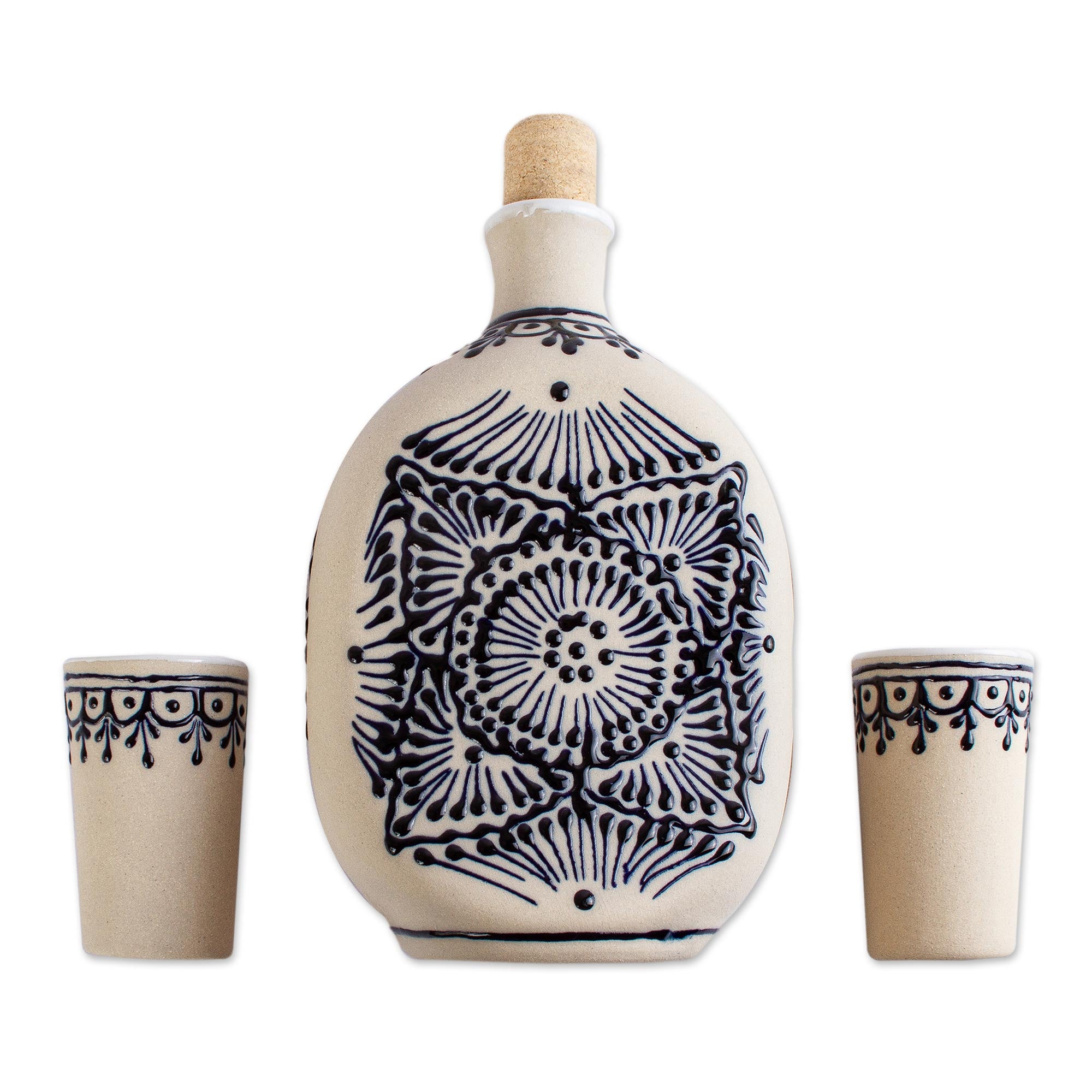 Premium Talavera Style Tequila Decanter Set with Handcrafted Glasses (3-Piece)