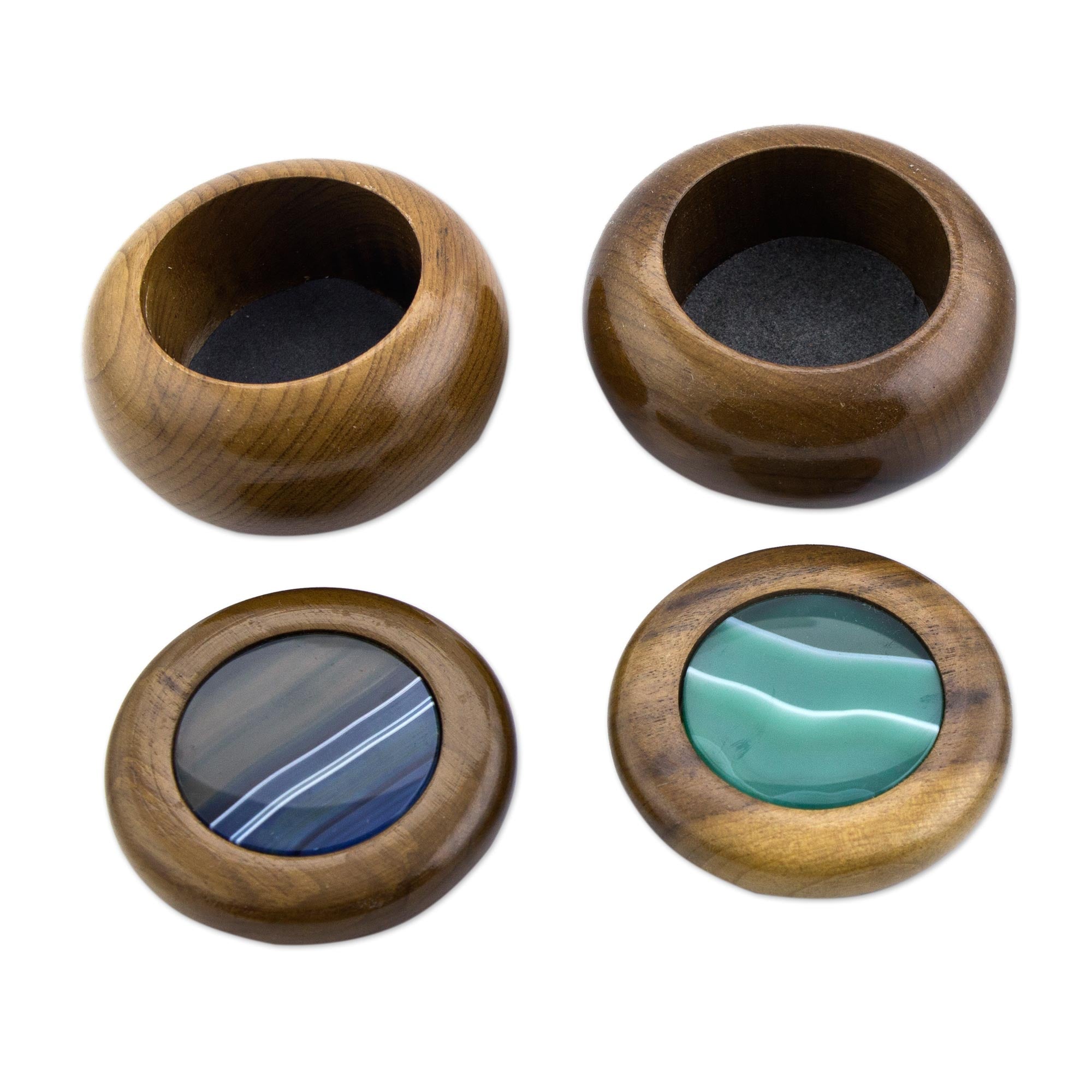 Premium Serene Waters Agate & Cedar Wood Decorative Box Set (Pair) - Handcrafted Luxury