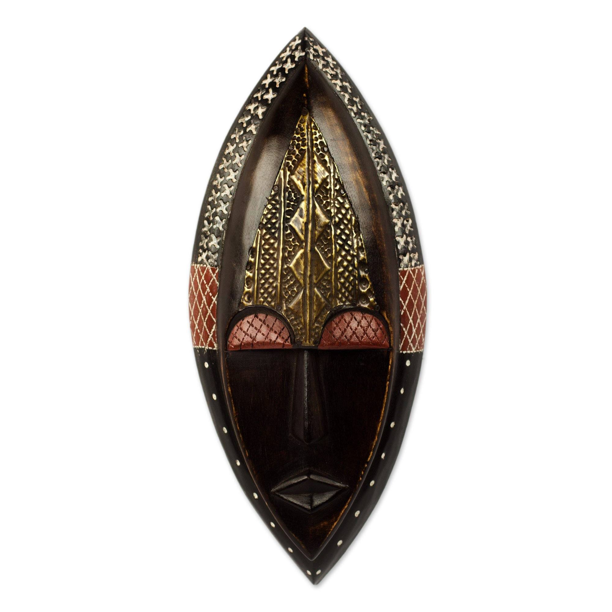 Premium Nutifafa Sese Wood & Brass African Wall Mask - Handcrafted Tranquility