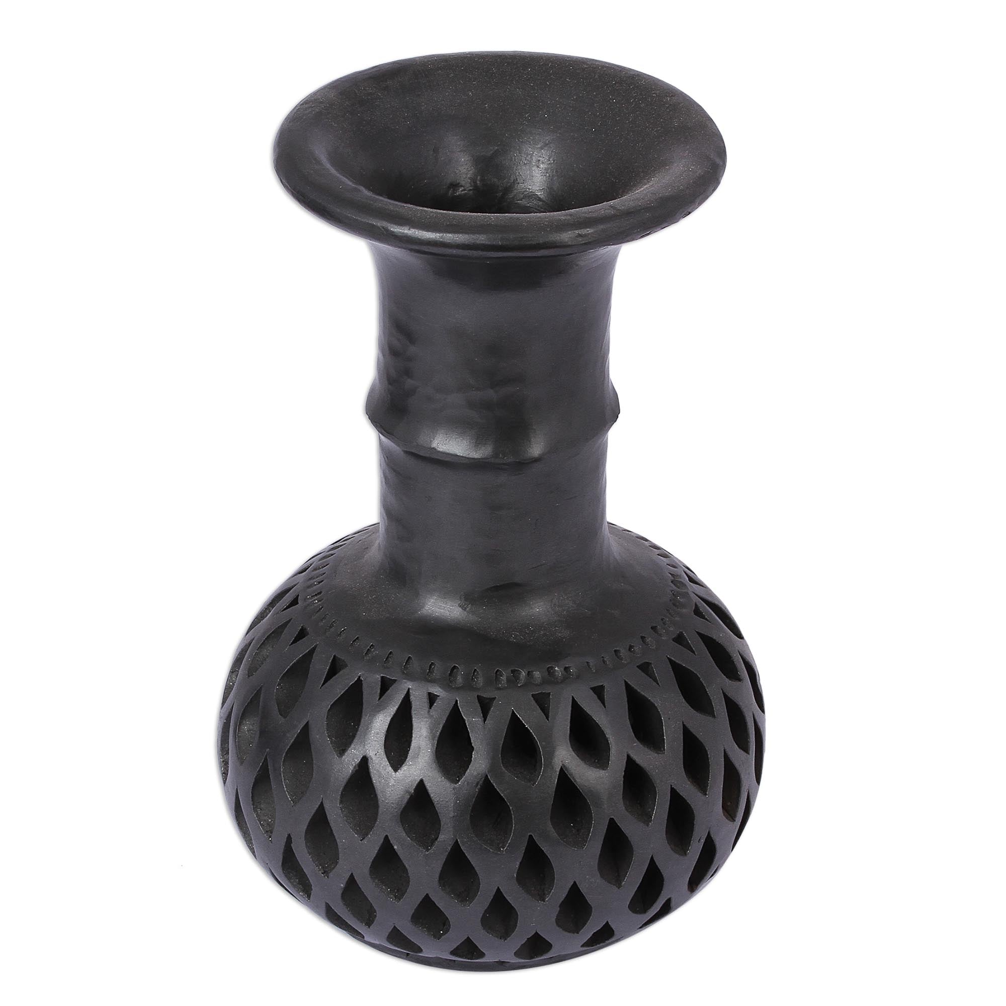 Premium Oaxacan Barro Negro Ceramic Vase - Handcrafted Artisan Decorative Piece