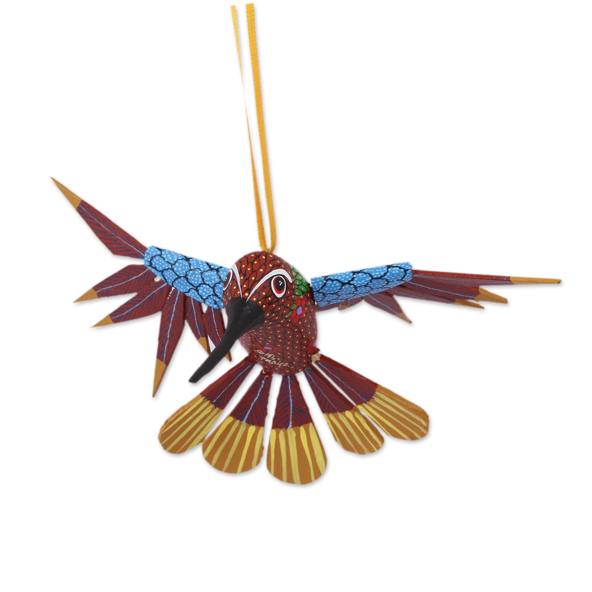 Premium Handcrafted Red Copal Wood Alebrije Hummingbird Ornament – Multicolor Artistry