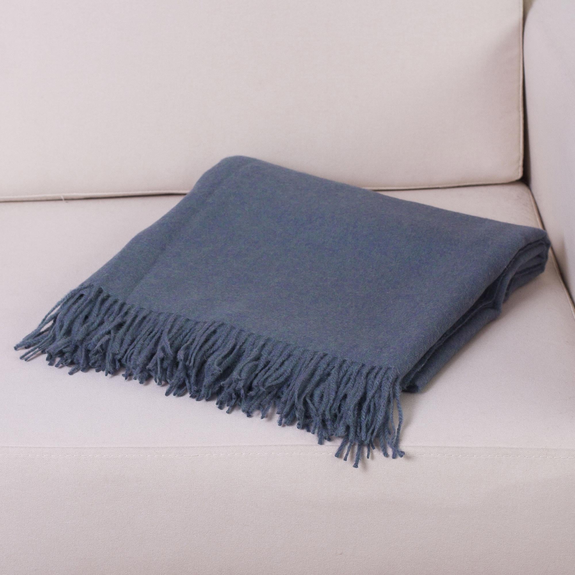 Premium Steel Blue Baby Alpaca Throw Blanket - Ultimate Comfort from Peru