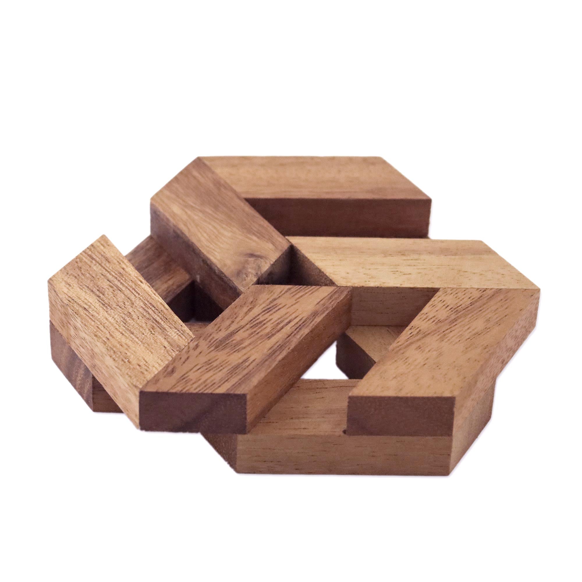 Premium Handcrafted Hexagonal Wooden Puzzle - Natural Raintree Wood Brain Teaser
