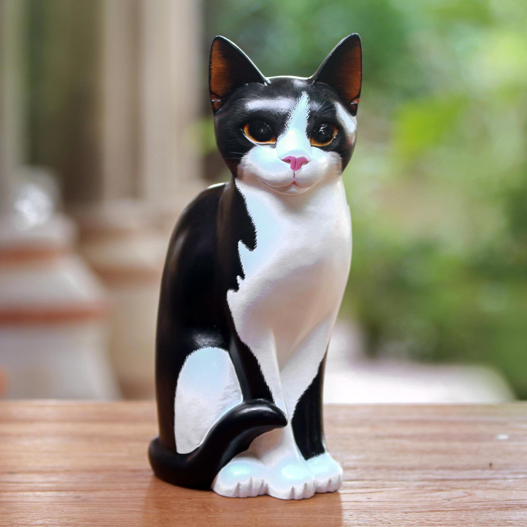 Premium Handcrafted Albesia Wood Cat Sculpture by Nengah Sudarsana
