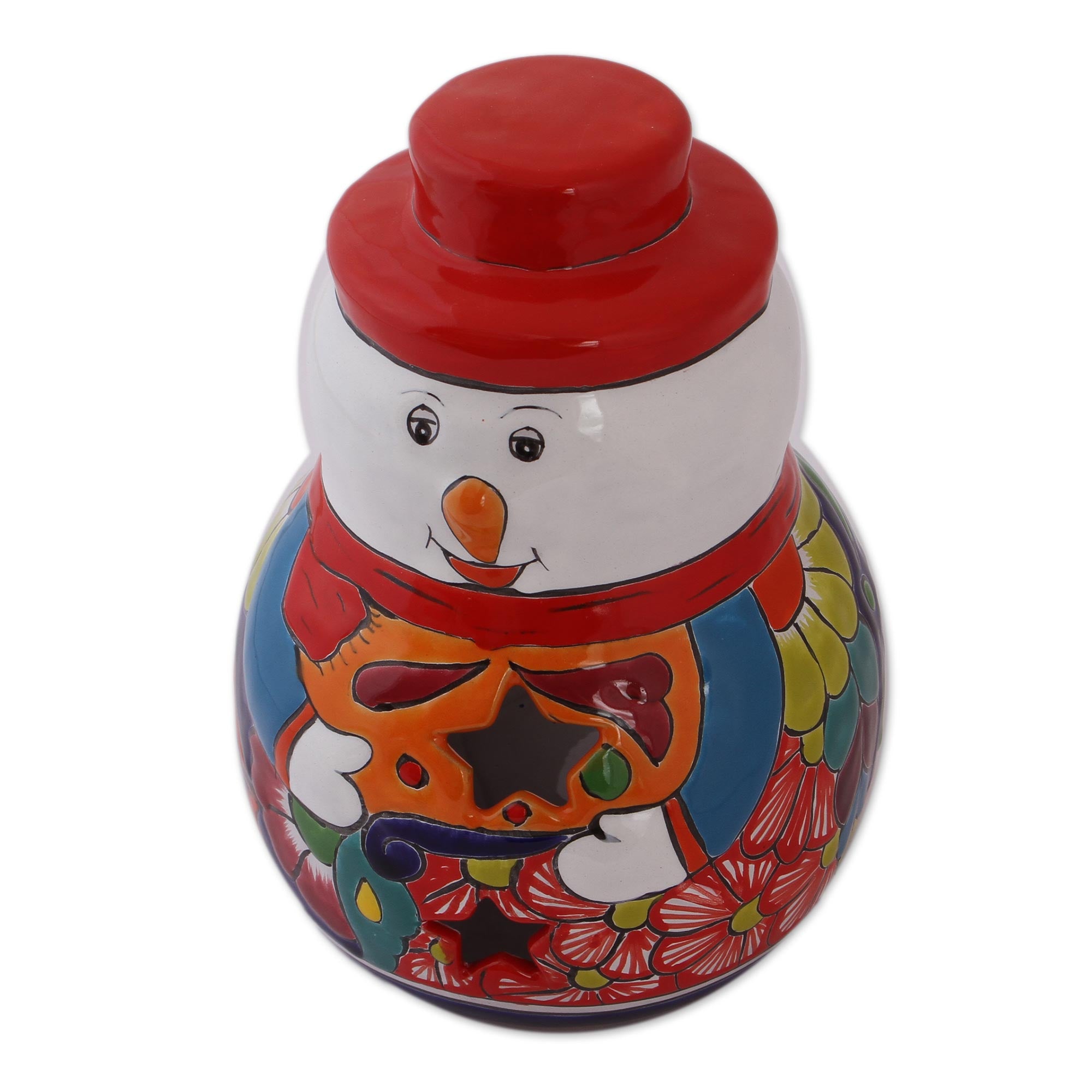 Premium Talavera Ceramic Snowman Candle Holder - Handcrafted Holiday Decor