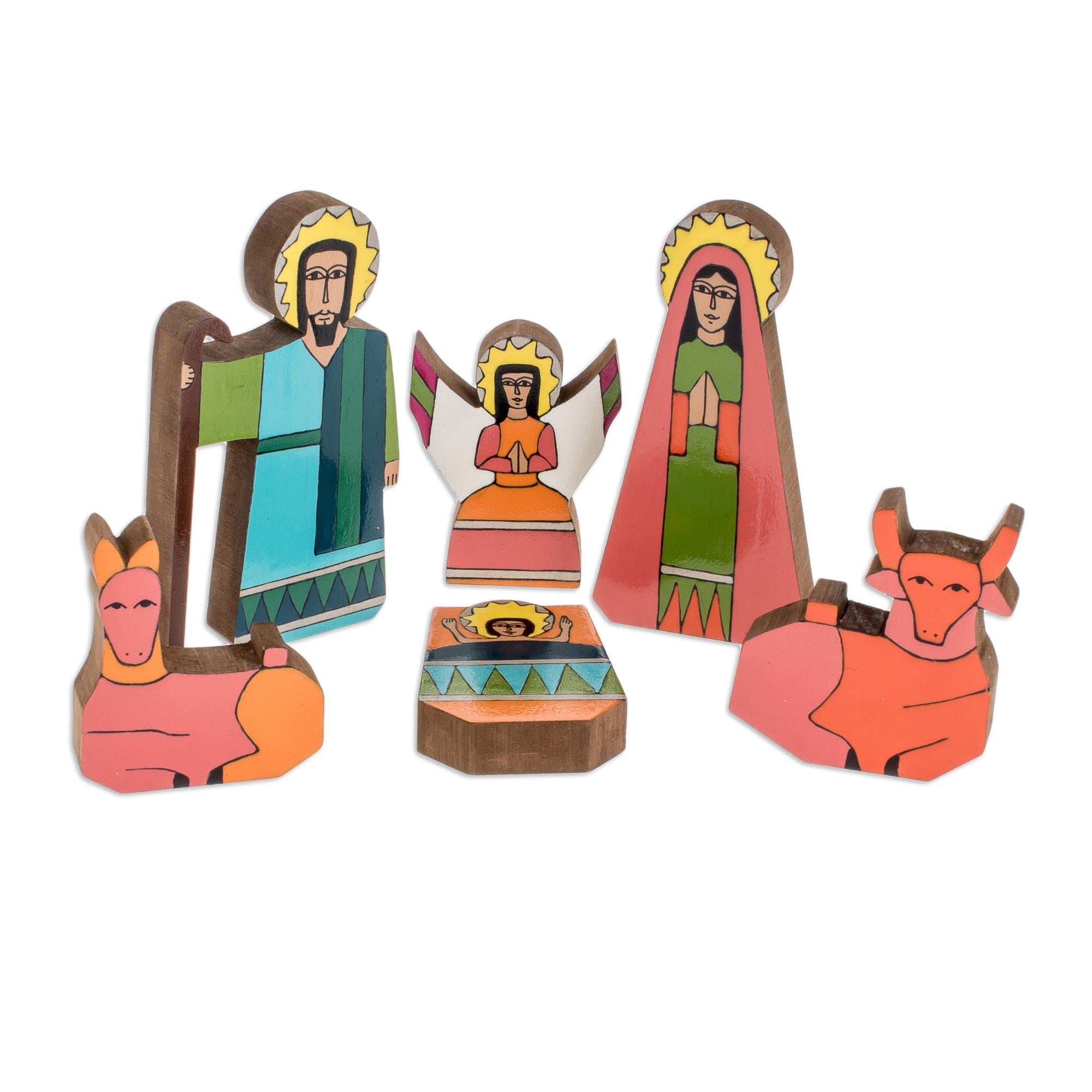 Premium Handcrafted Pinewood Nativity Scene - God's Gift Collection (11 Pieces)