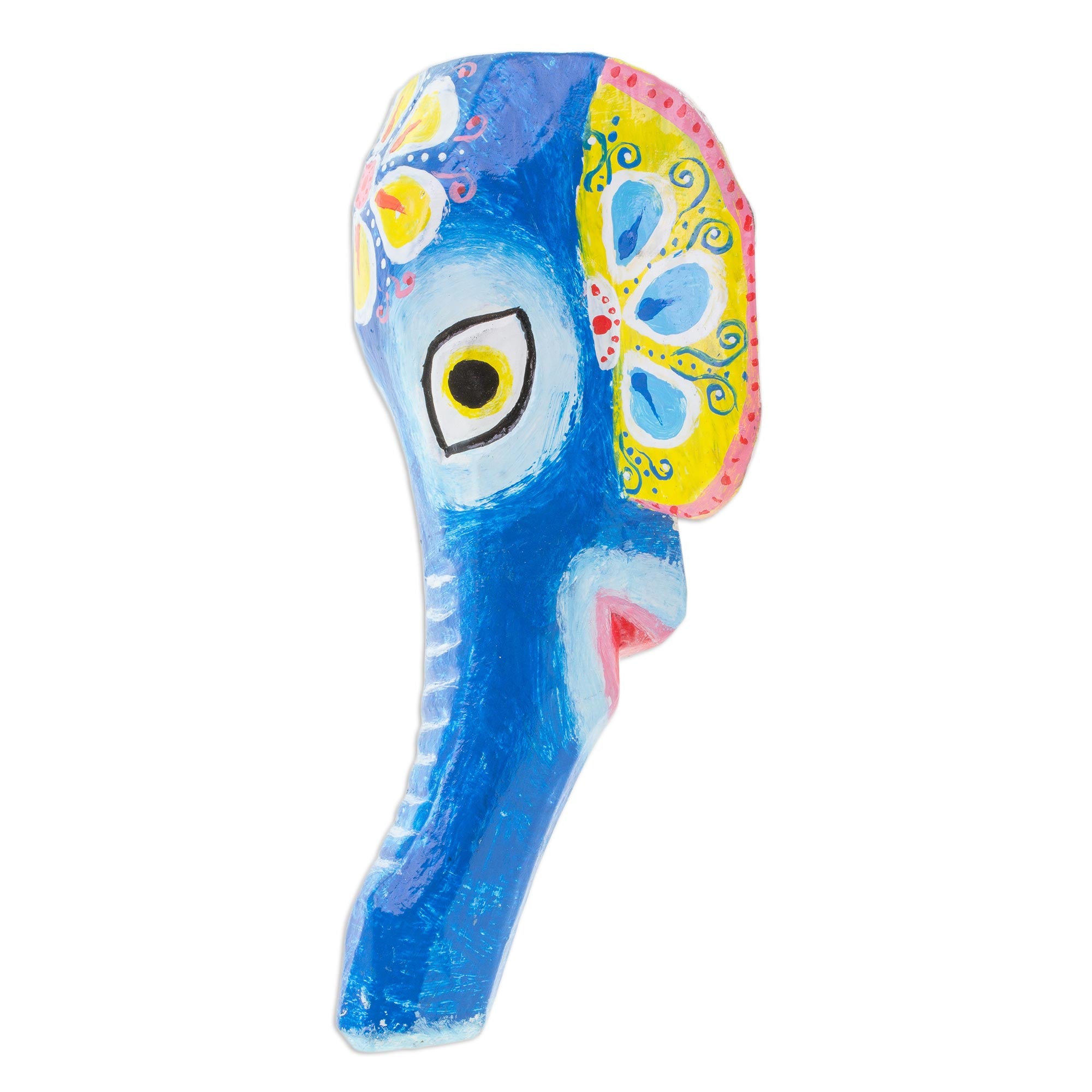 Premium Hand-Painted Floral Elephant Wall Mask – Artisan Crafted in Guatemala