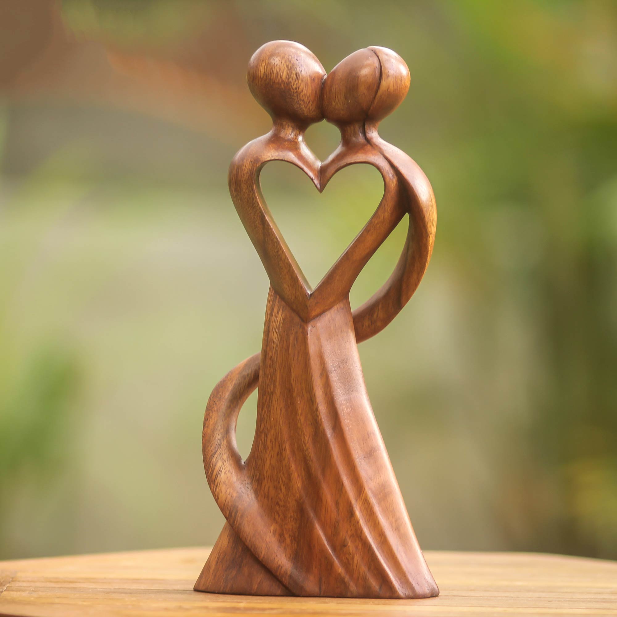 Premium Romantic Suar Wood Sculpture - 'My Heart And Yours'
