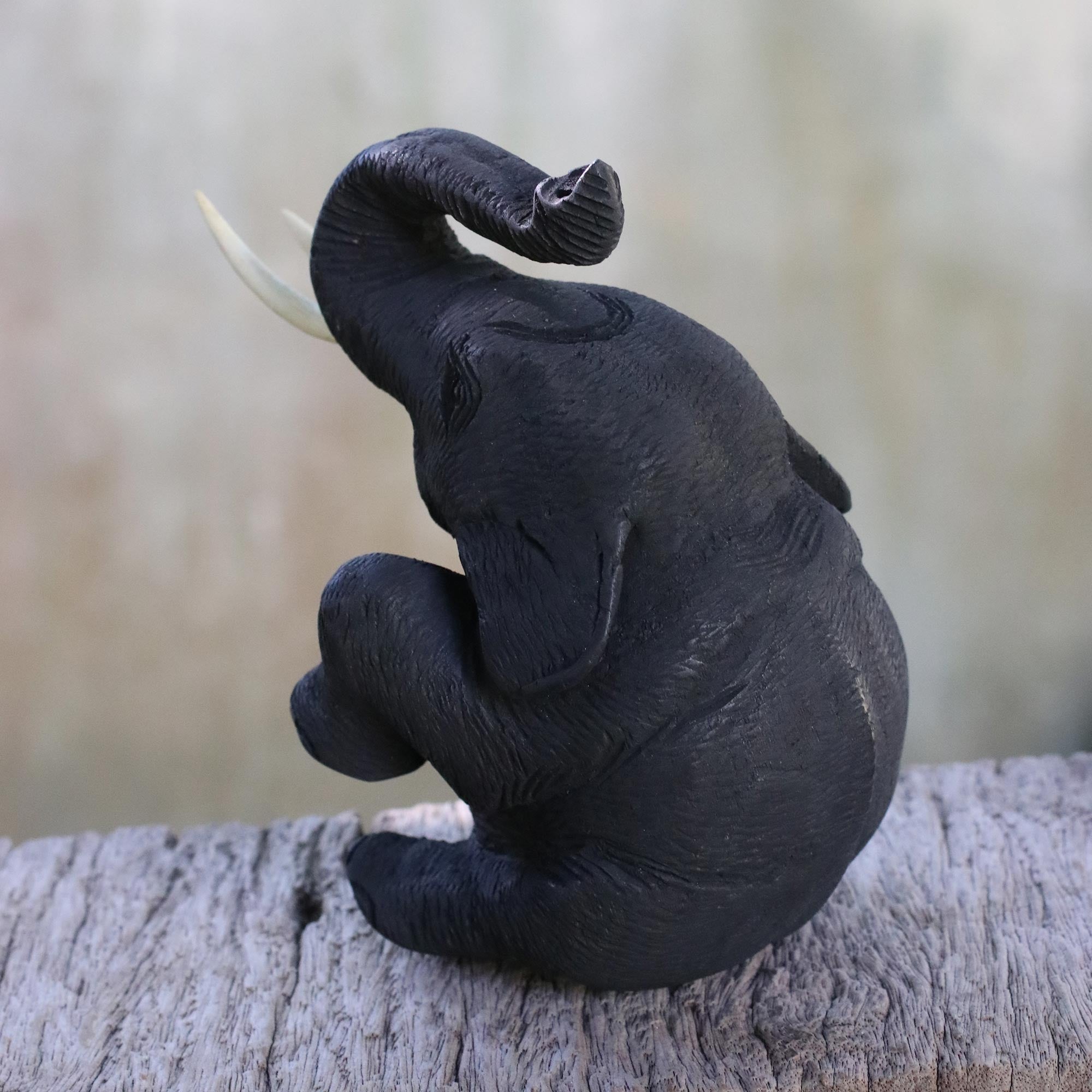 Premium Handcrafted Joyous Elephant Teakwood Sculpture