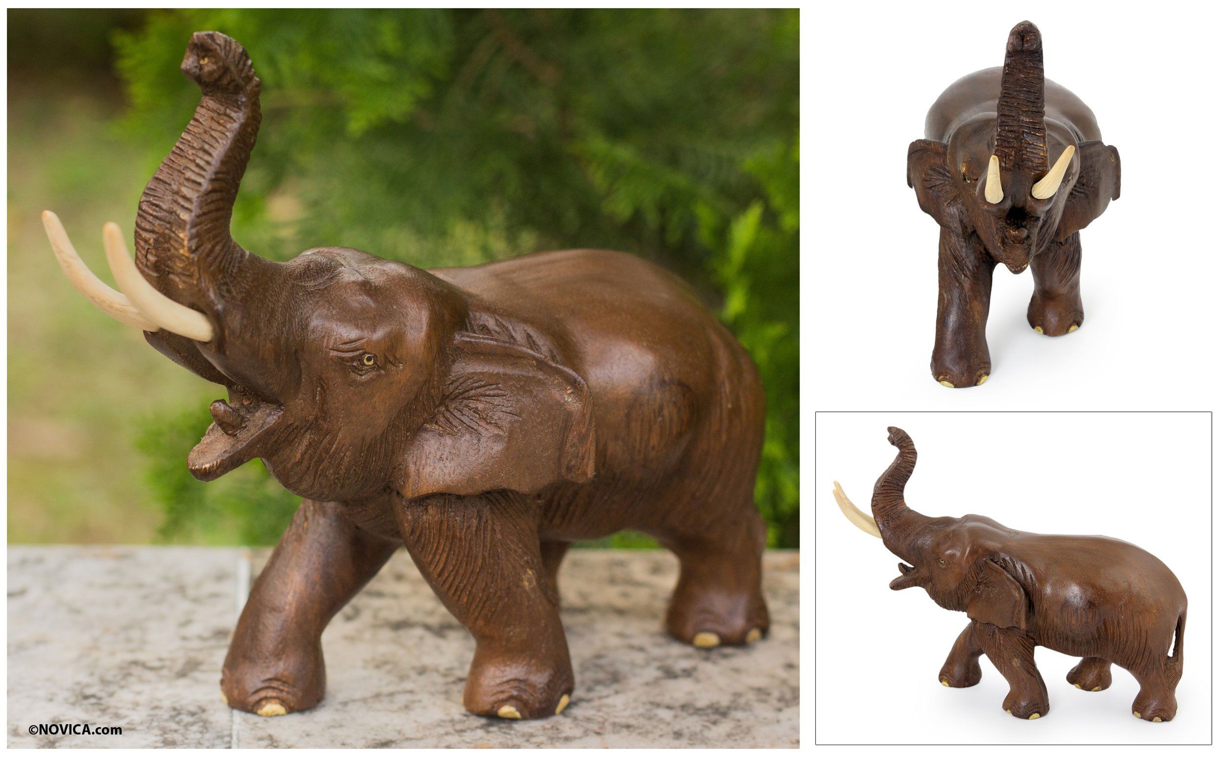Premium Handcrafted Elephant Sculpture - Rain Tree & Ivory Wood
