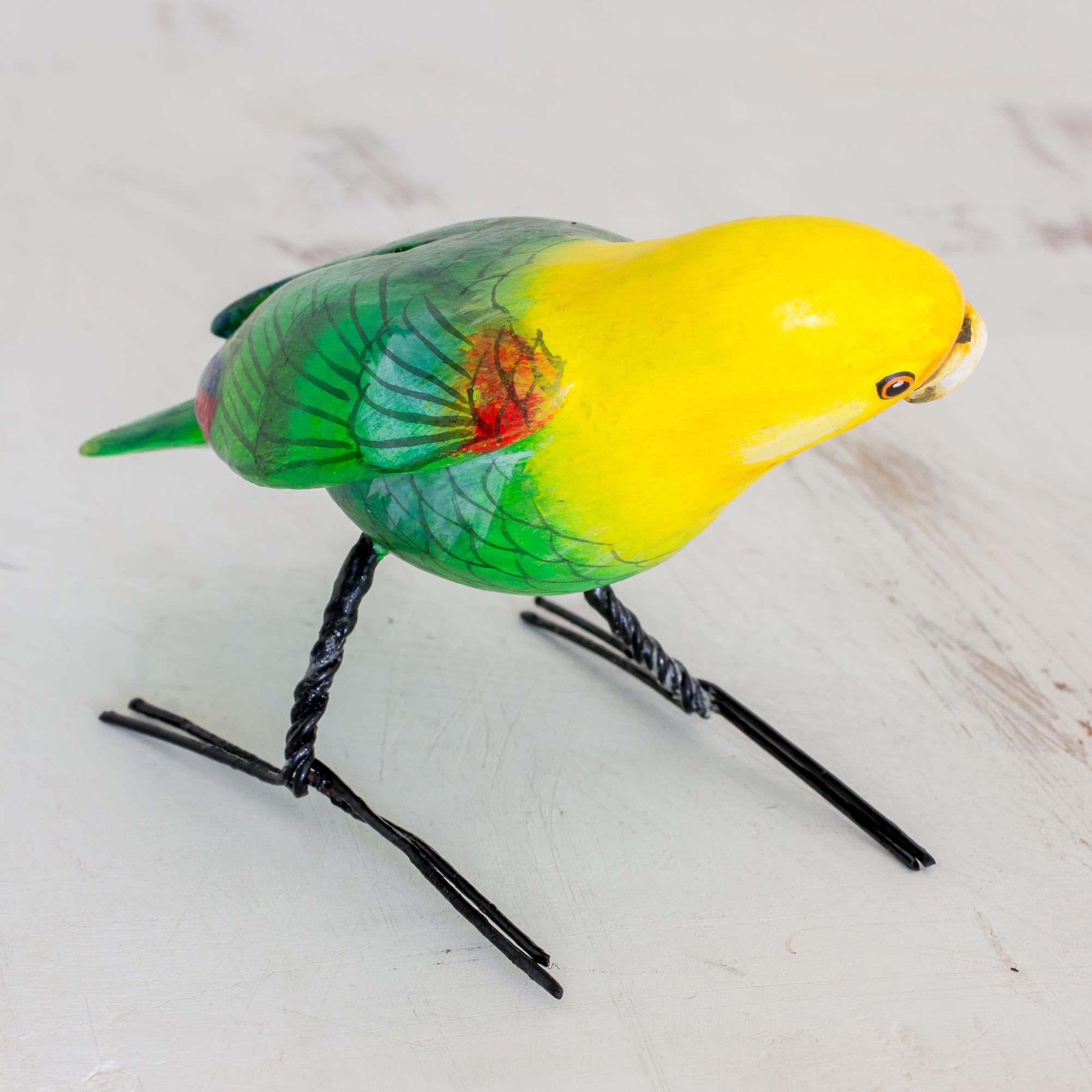 Premium Handcrafted Yellow-Headed Parrot Ceramic Figurine by Artisan Mauricio Morales