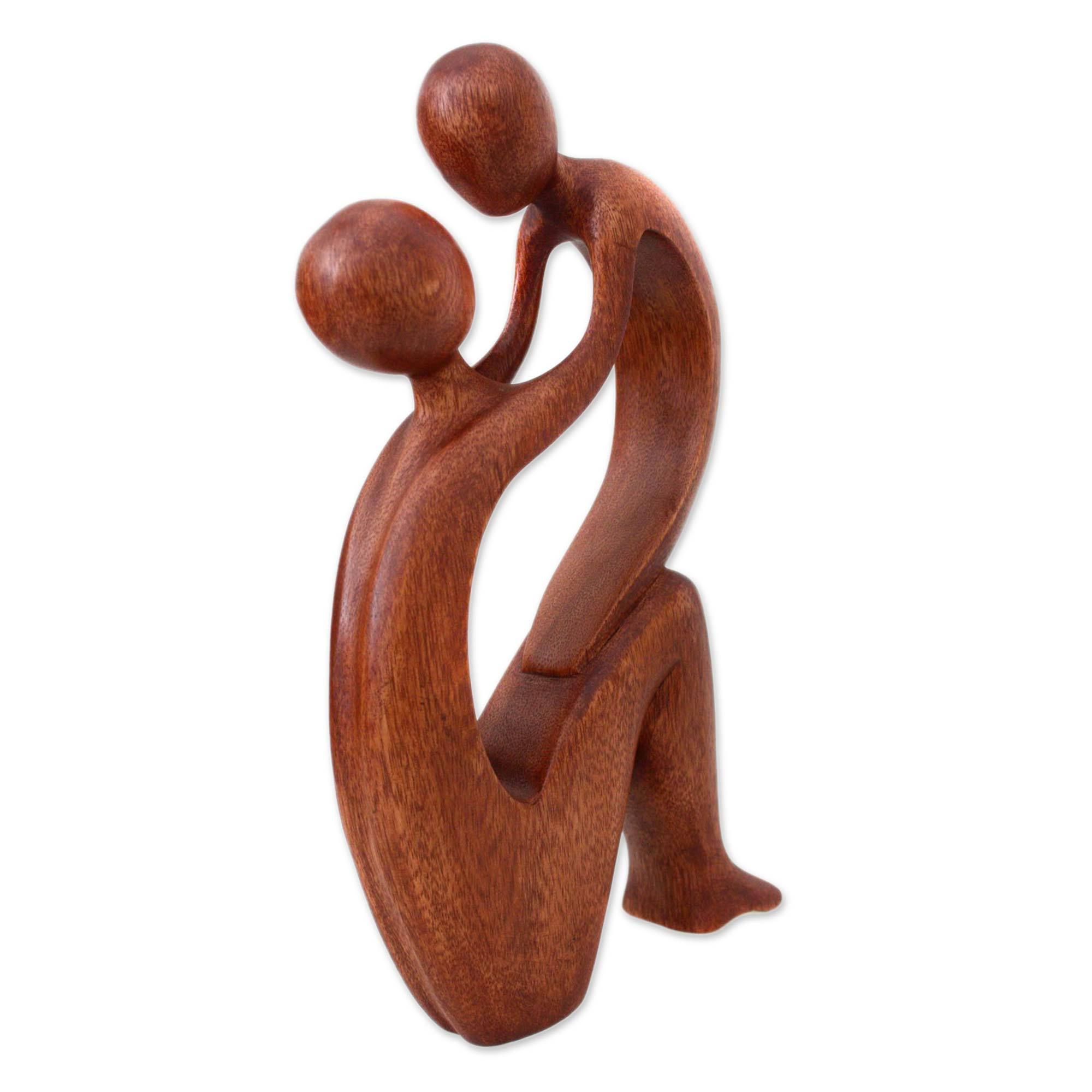 Premium Hand Carved Mother and Child Suar Wood Sculpture - Timeless Art Piece