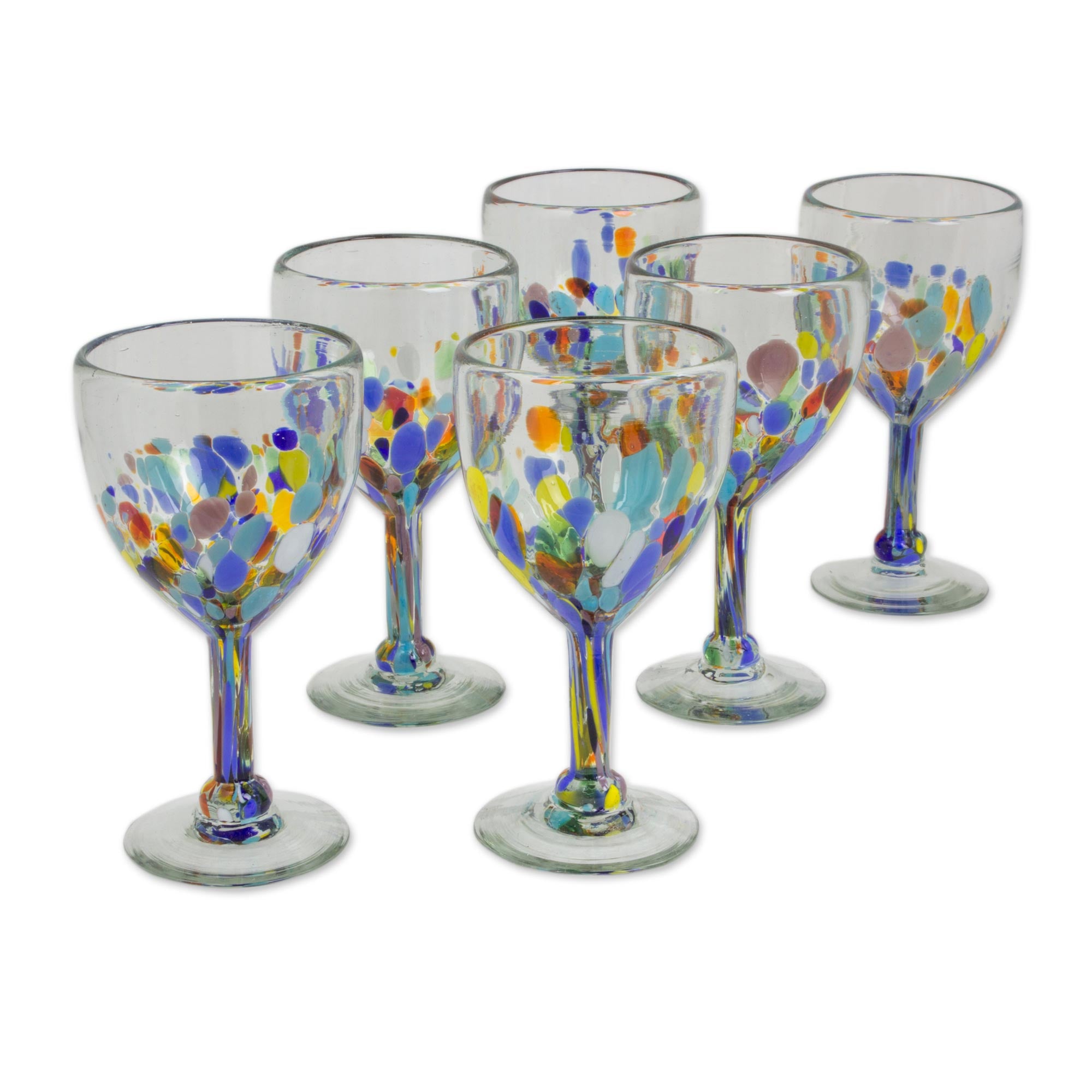 Premium Confetti Festival Hand Blown 8 oz Wine Glasses - Set of 6
