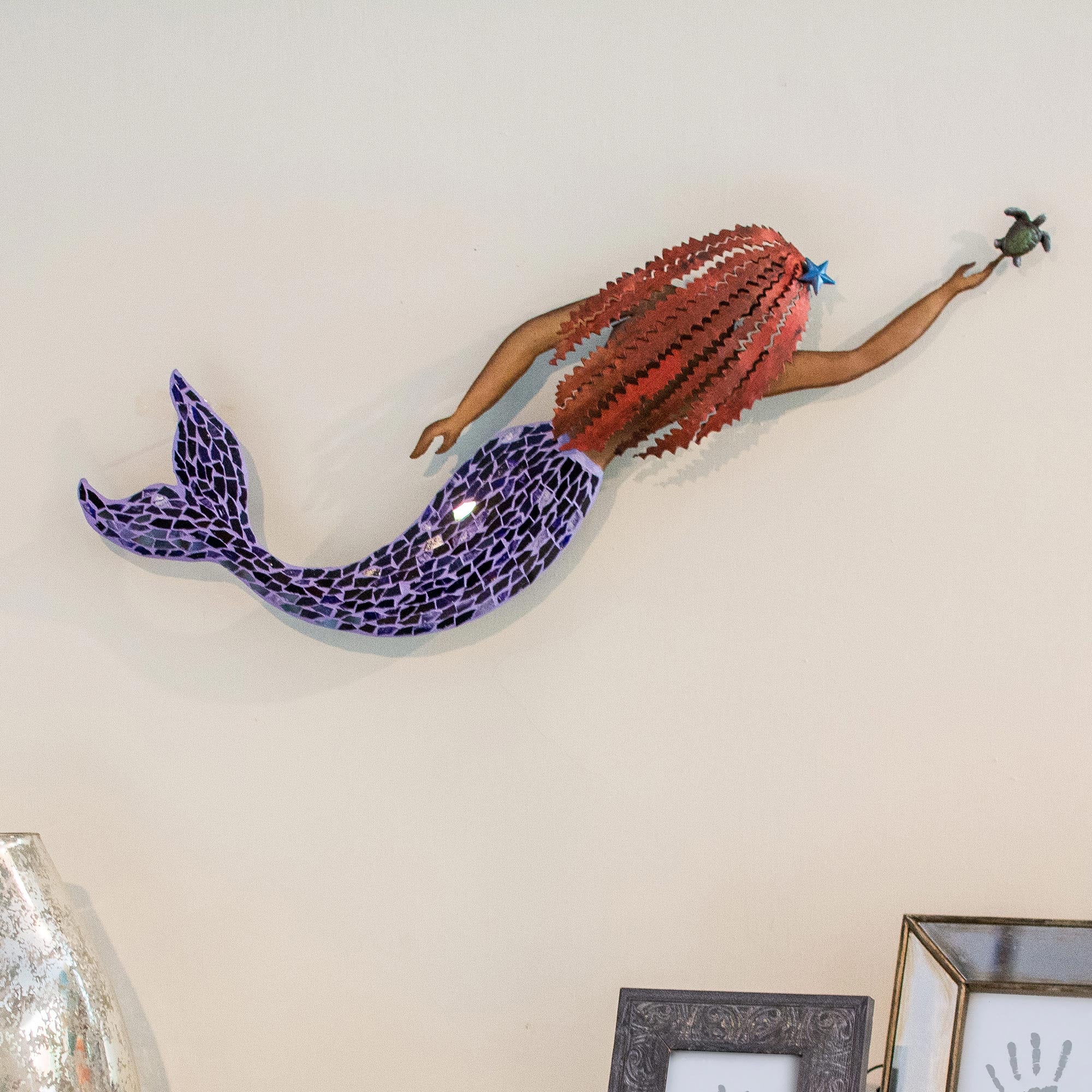Premium Handcrafted Mermaid & Turtle Glass Mosaic Wall Art