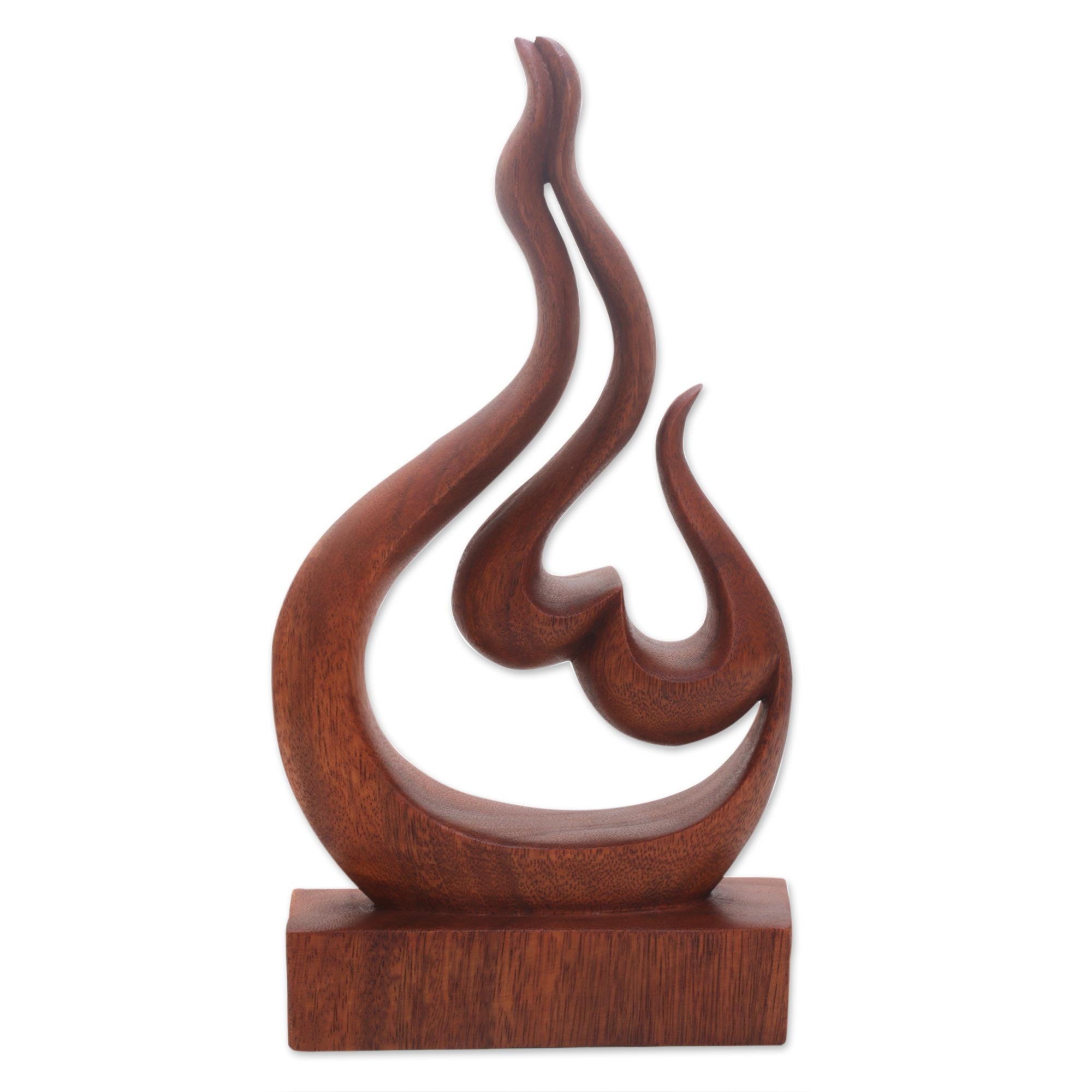 Premium Hand-Carved Suar Wood Heart & Flame Sculpture - Lover's Passion
