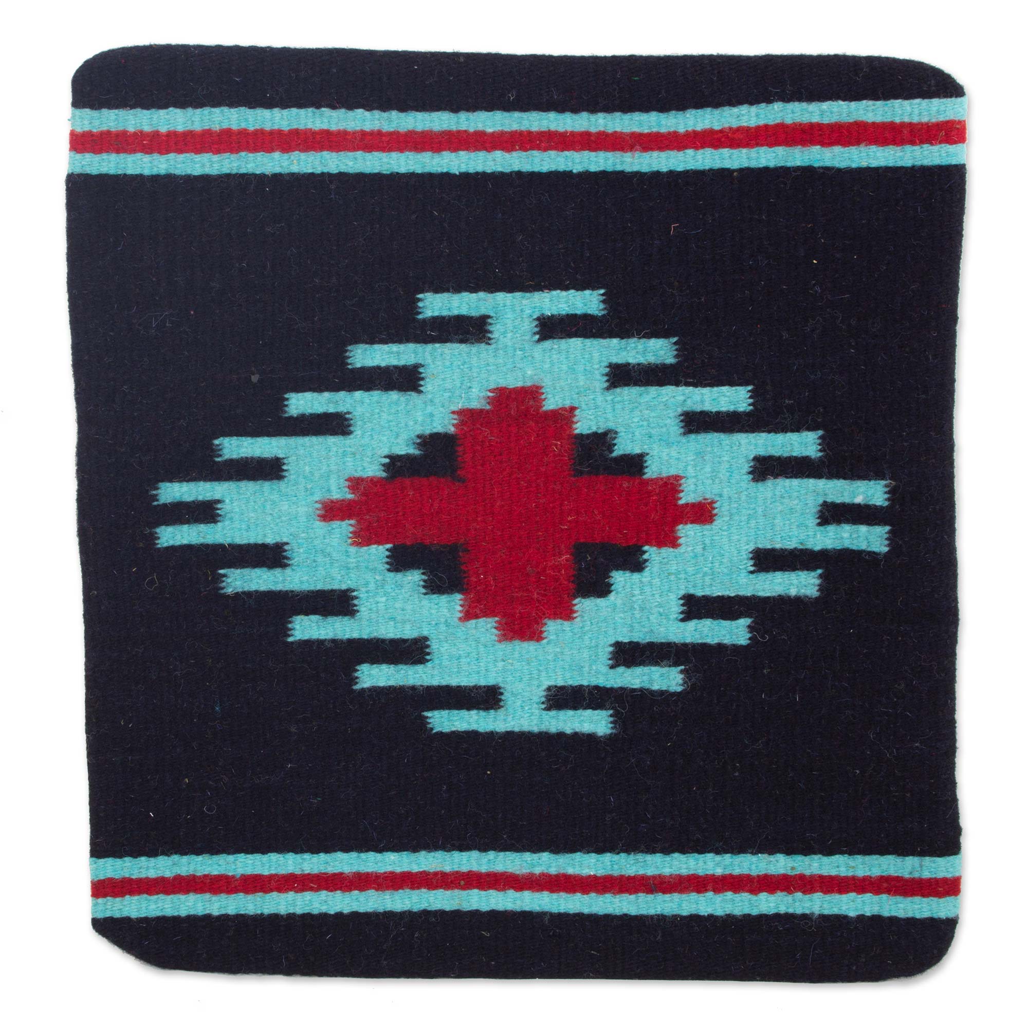 Premium Handwoven Geometric Wool Pillow Cover - 'Red Oaxaca Star' by NOVICA