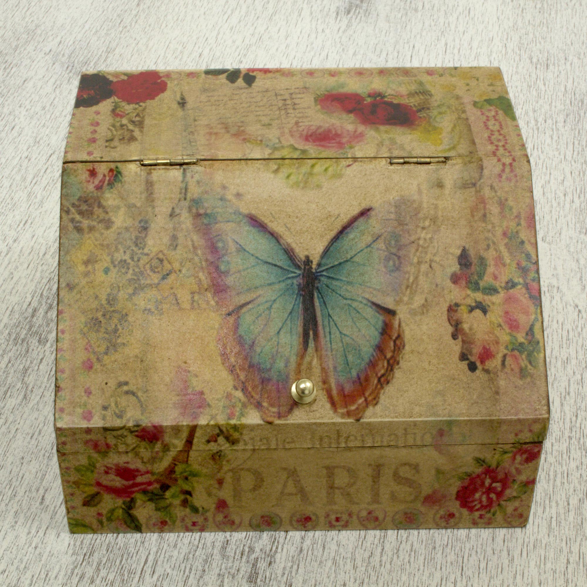 Premium Butterfly Enchantment Floral Decoupage Box with Hidden Drawer - Handcrafted Heirloom