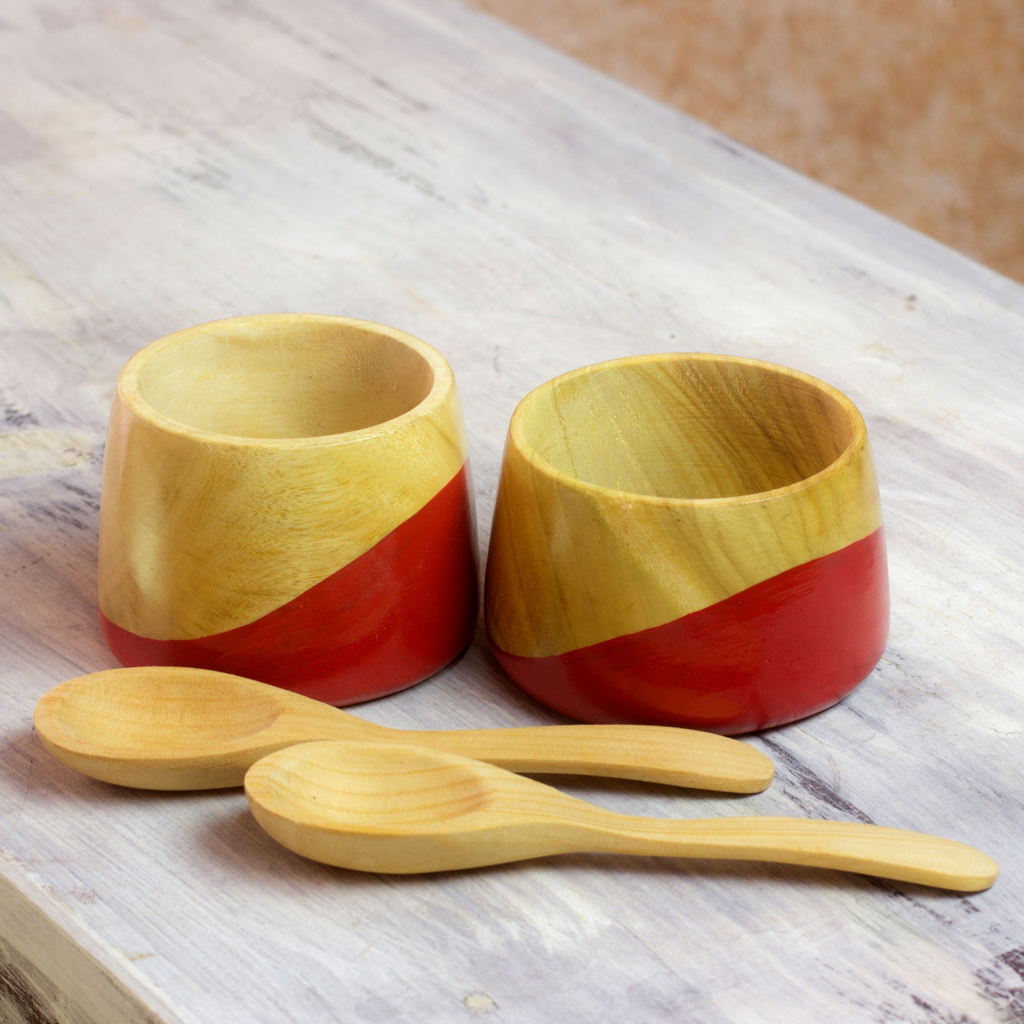Premium Handcrafted Spicy Red Salsa Bowls with Spoons (Set of 2)