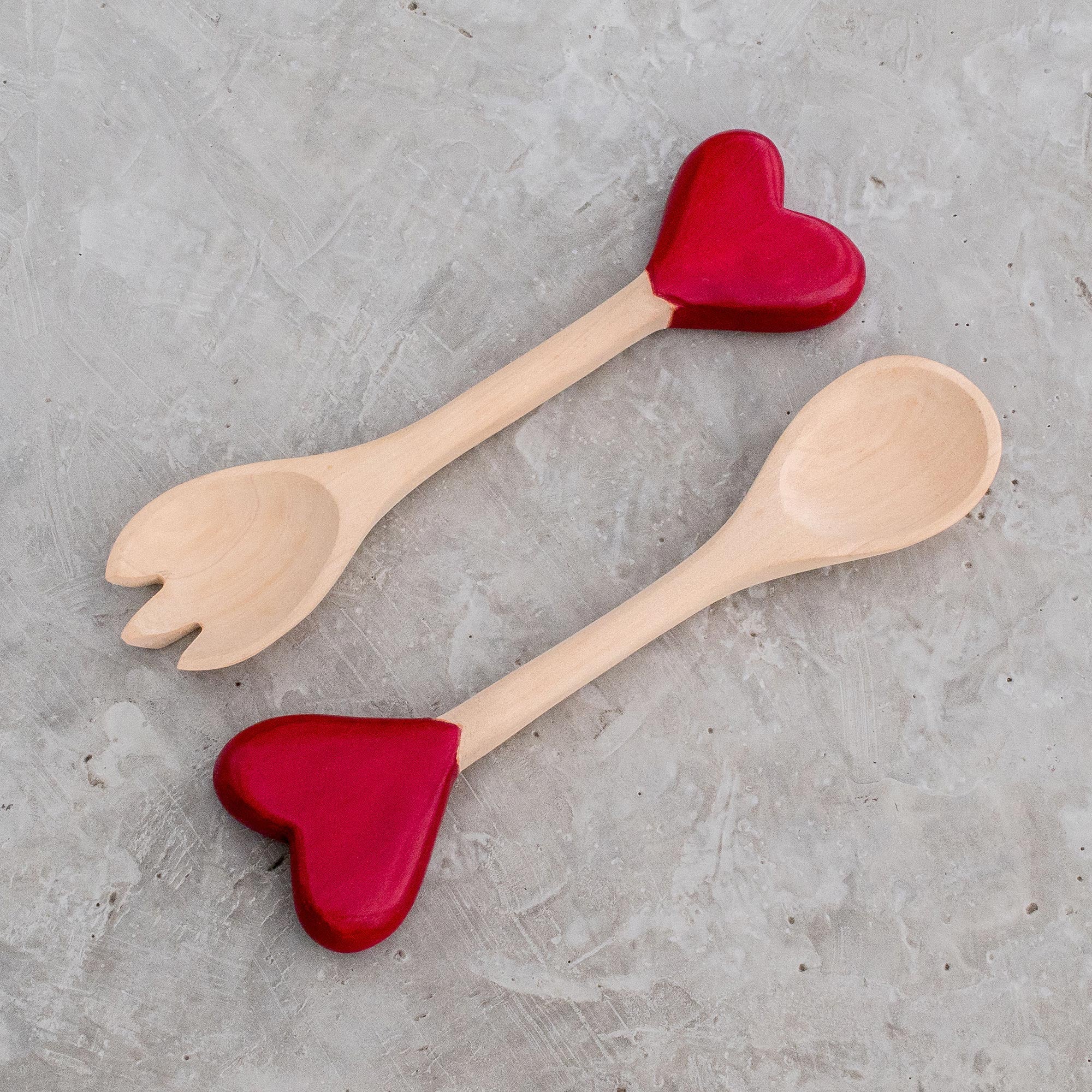 Premium Heart-Themed Wooden Serving Utensils - Handcrafted in Guatemala (Pair)