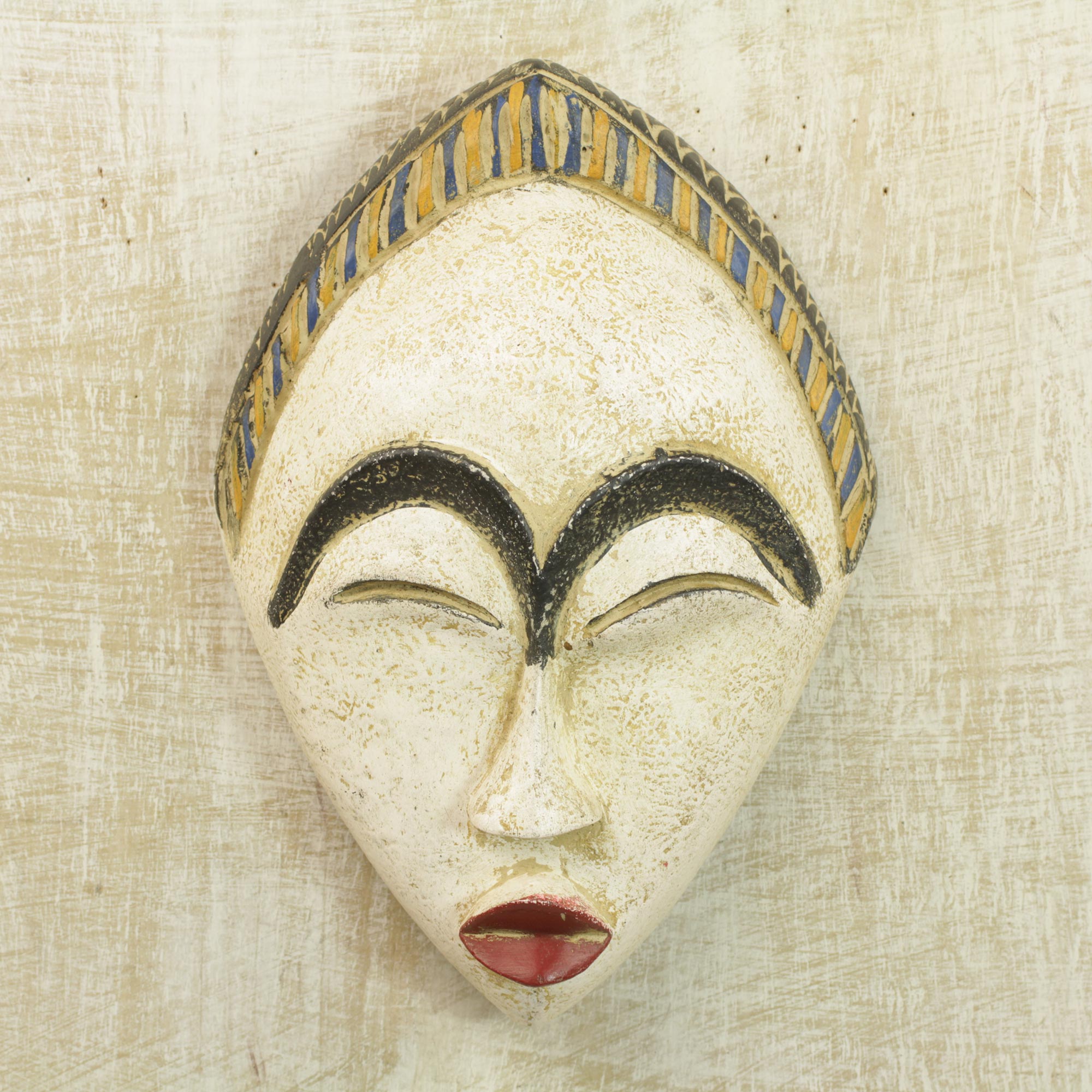 Premium White Adesewa Artisan Hand-Carved Sese Wood Beauty Mask