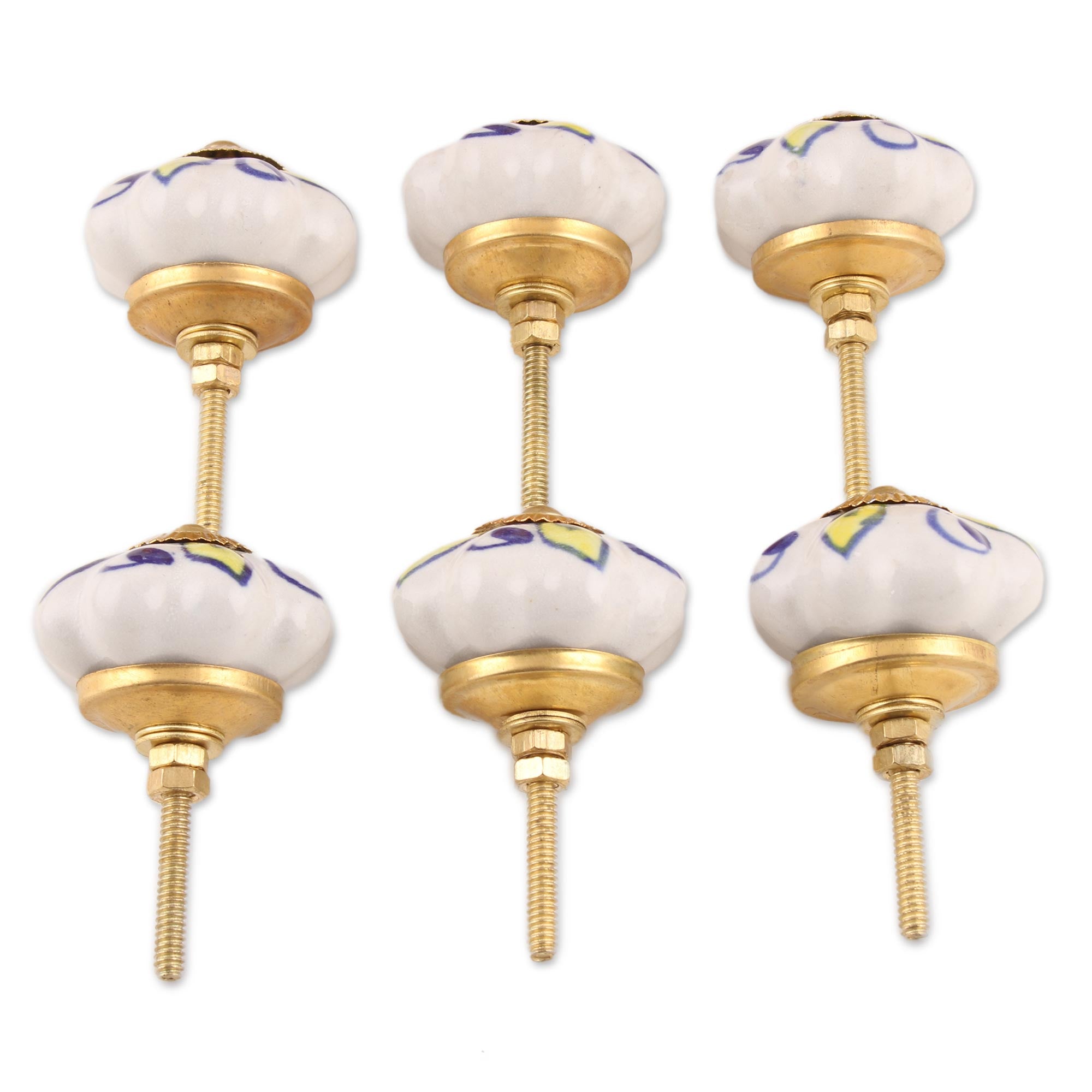 Premium Handcrafted Ceramic Cabinet Knobs - Floral Yellow & White Set of 6